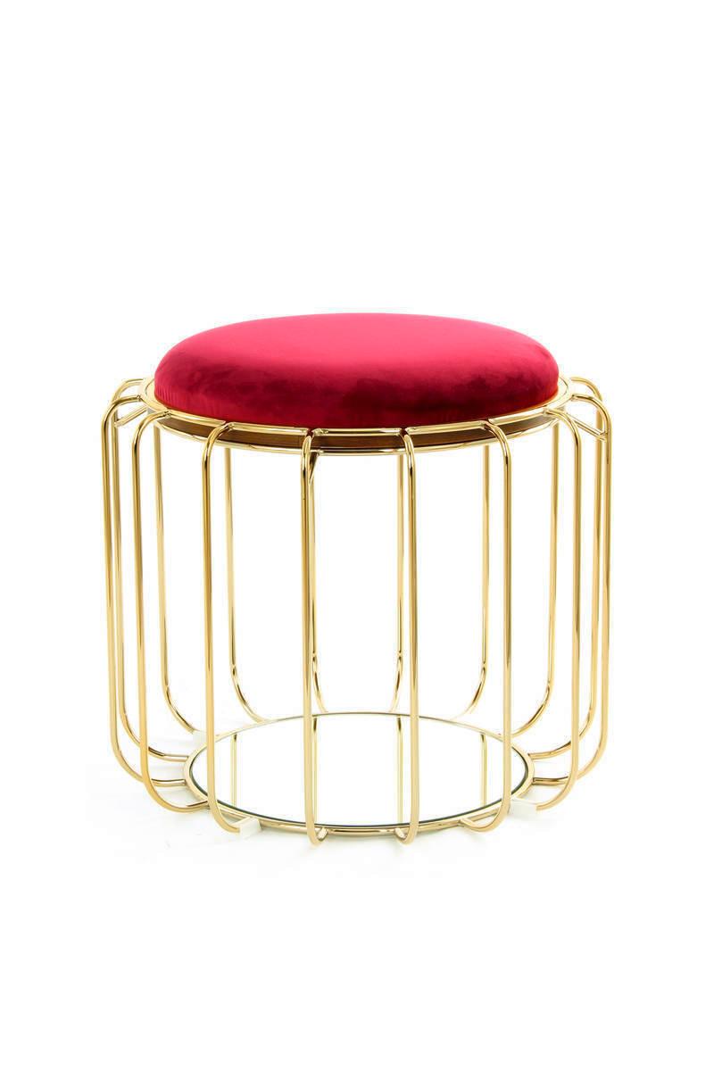 Beistelltisch/Pouf 2 in 1 Comfortable Gold/Rot - Rot/Goldfarben, Basics, Glas/Holzwerkstoff (50/50/45cm) - Kayoom