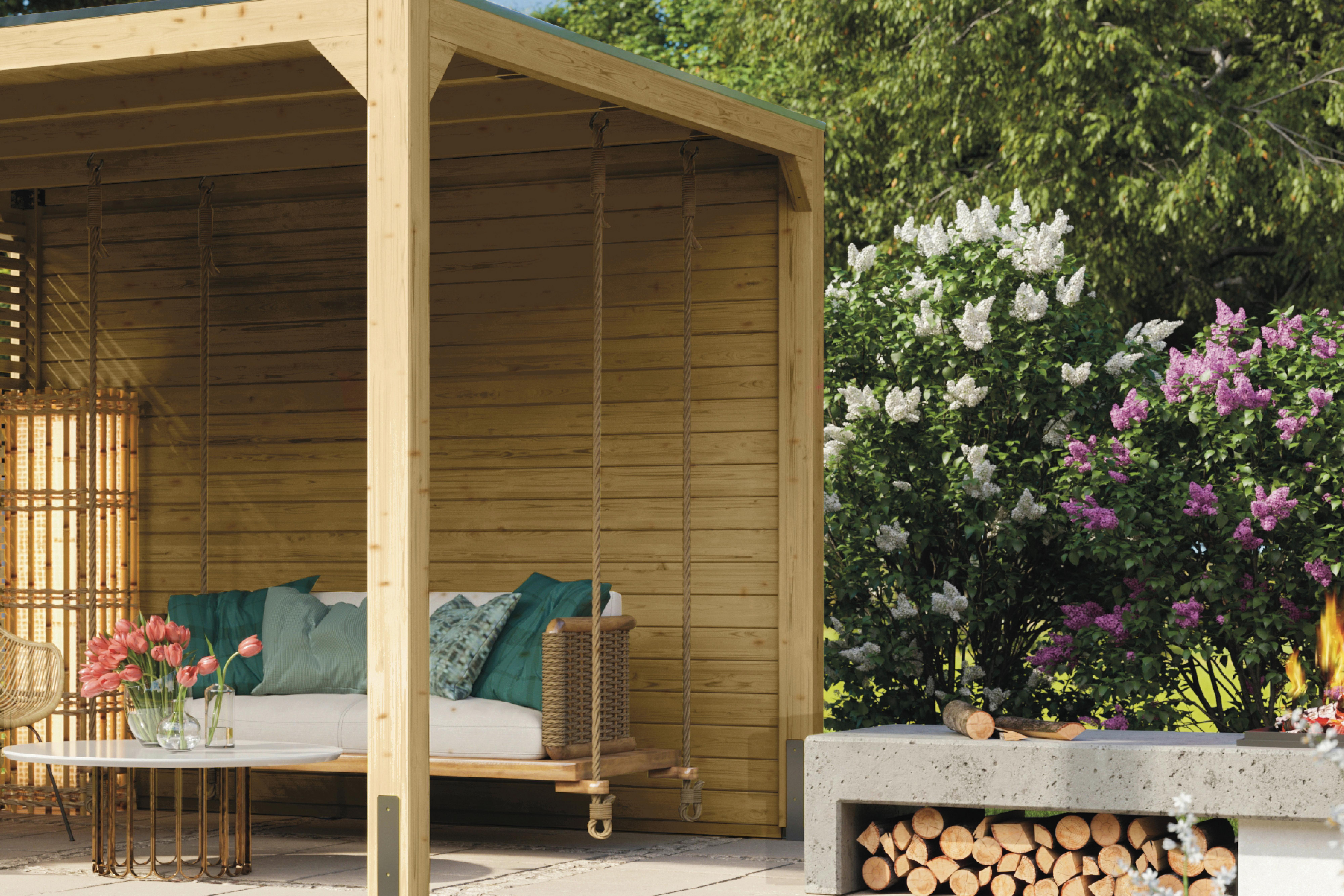 Terrassenüberdachung Creta 40159 Creta Mit  Verlängerung - Fichtefarben, Basics, Holz (320/239/160cm)