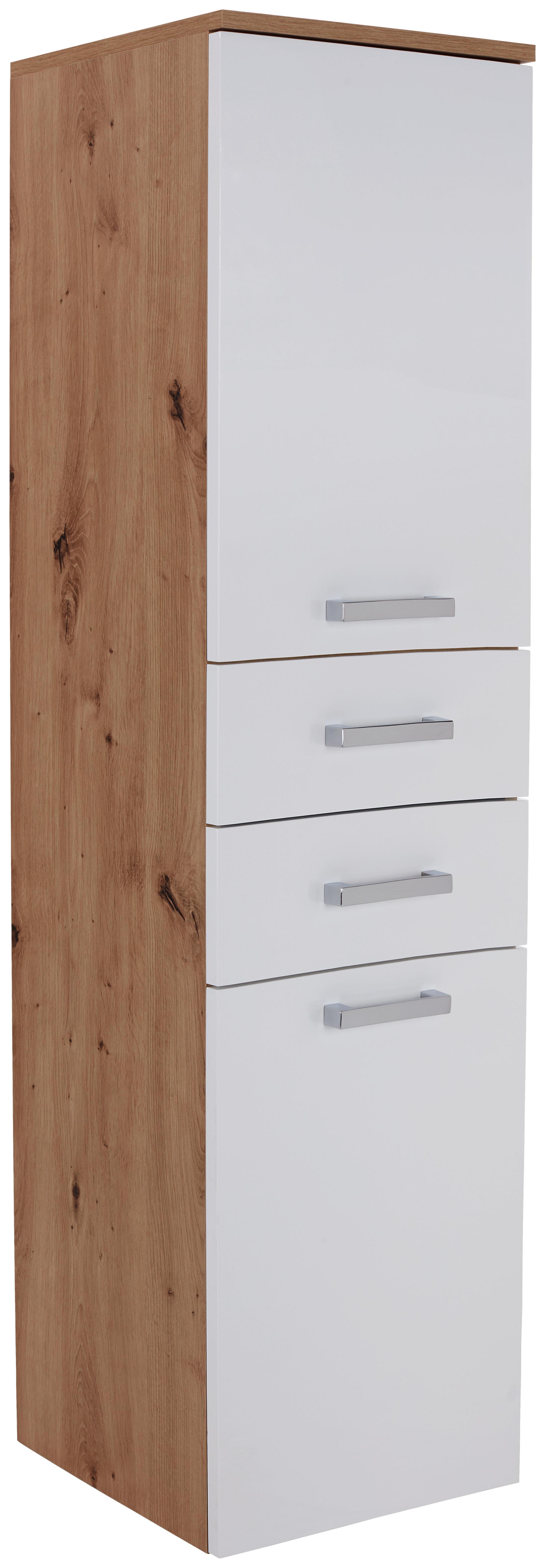 Midischrank Rimini - Eichefarben/Weiß, KONVENTIONELL, Glas/Holzwerkstoff (38/142/33cm)