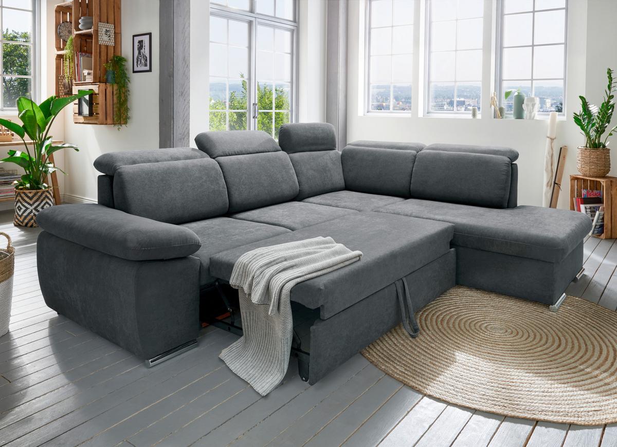 Ecksofa Vasto Anthrazit S: 283x228 cm - Chromfarben/Anthrazit, Design, Textil (283/228cm) - Livetastic