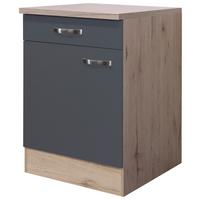 Küchenunterschrank Shadow B: 60 cm Grau/Eiche Dekor - Dunkelgrau/Eiche San Remo, MODERN, Holzwerkstoff (60/85/60cm)