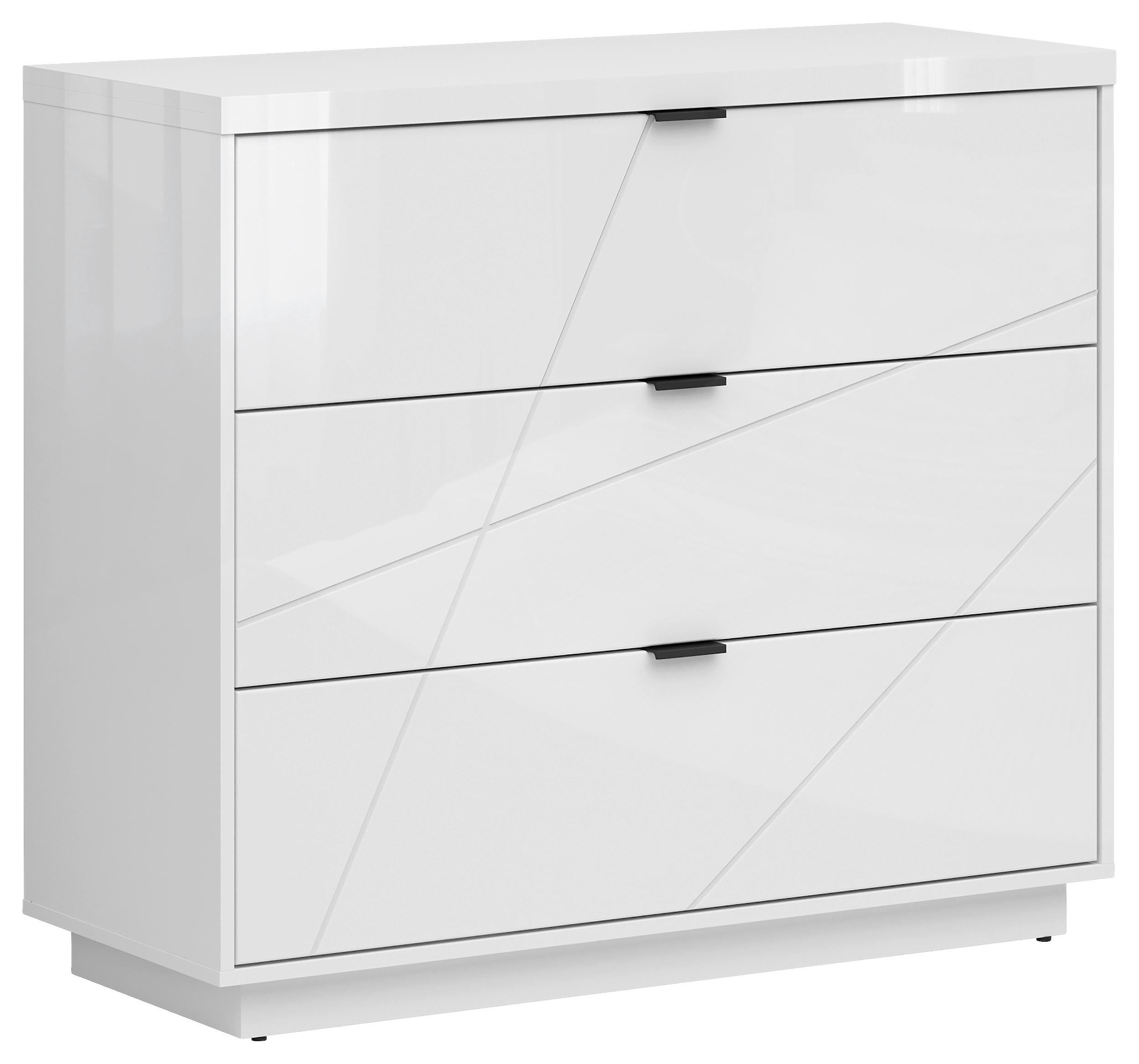 Kommode 106 cm Forn Chest Of Drawers, Weiß Hochglanz - Weiß Hochglanz/Schwarz, Design, Holzwerkstoff (106/93/42,5cm)