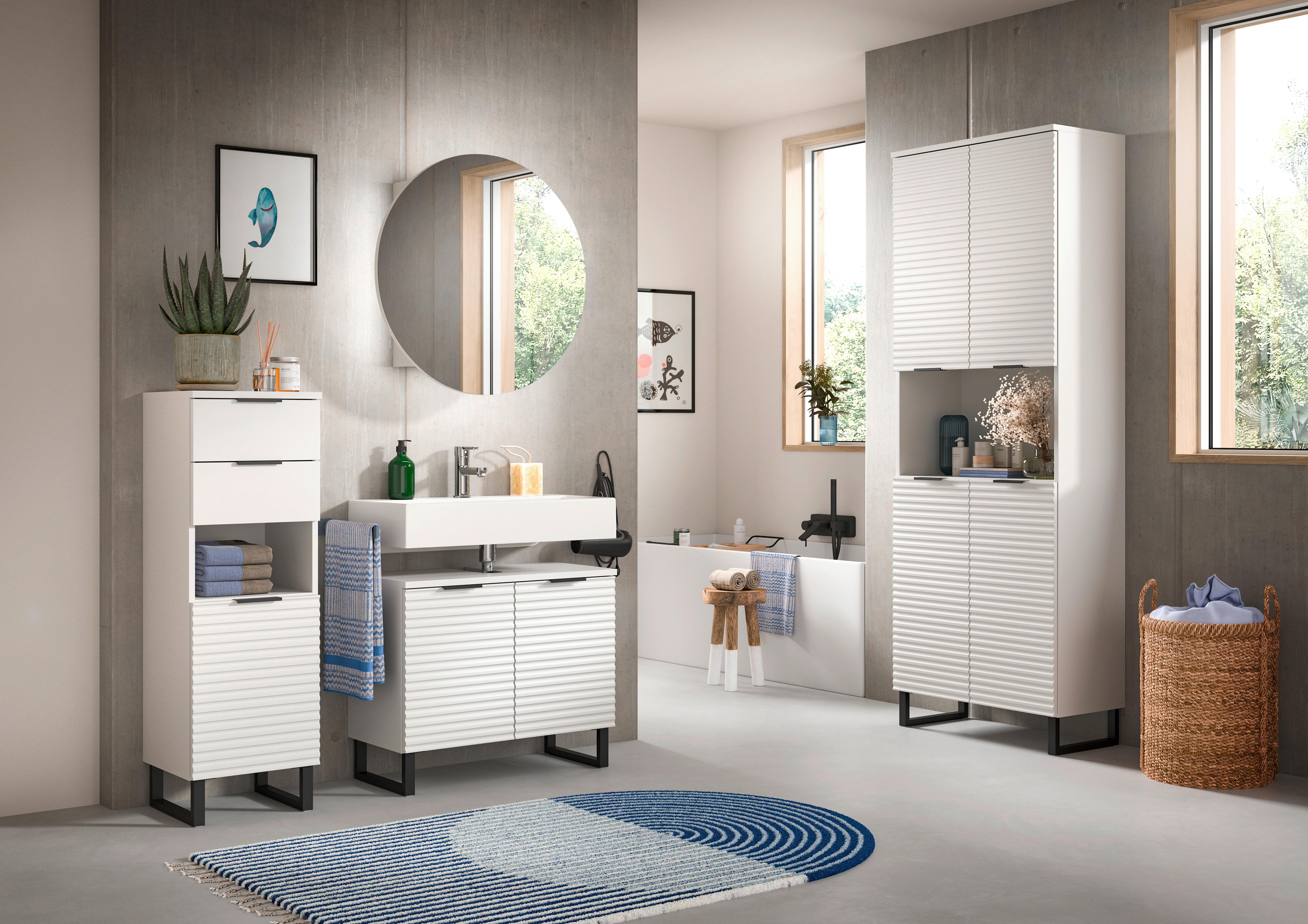 Spiegelschrank Riff Weiß B: 70 cm - Weiß, MODERN, Holzwerkstoff (70/70/18cm) - MID.YOU