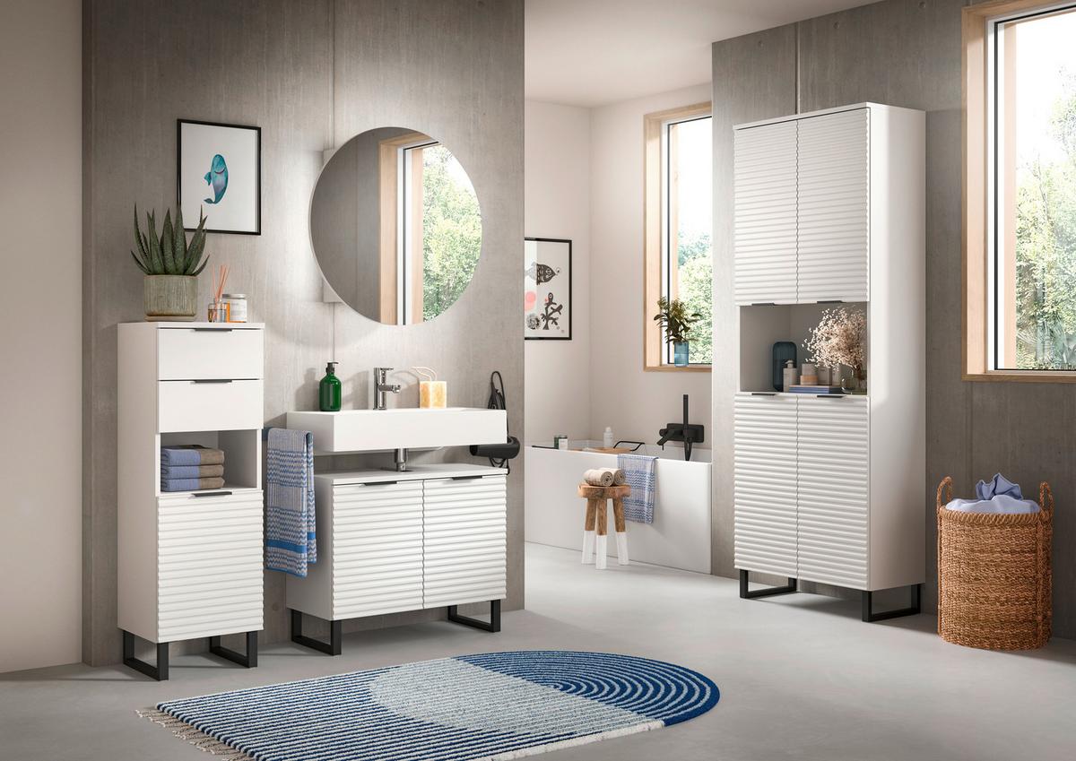 Spiegelschrank Riff Weiß B: 70 cm - Weiß, MODERN, Holzwerkstoff (70/70/18cm) - MID.YOU