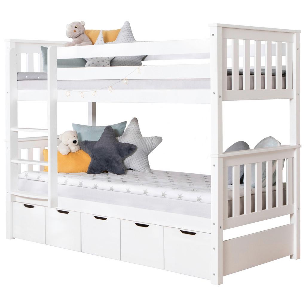 Etagenbett Sammy Weiß Kiefer Massiv 90 cm mit Stauraum