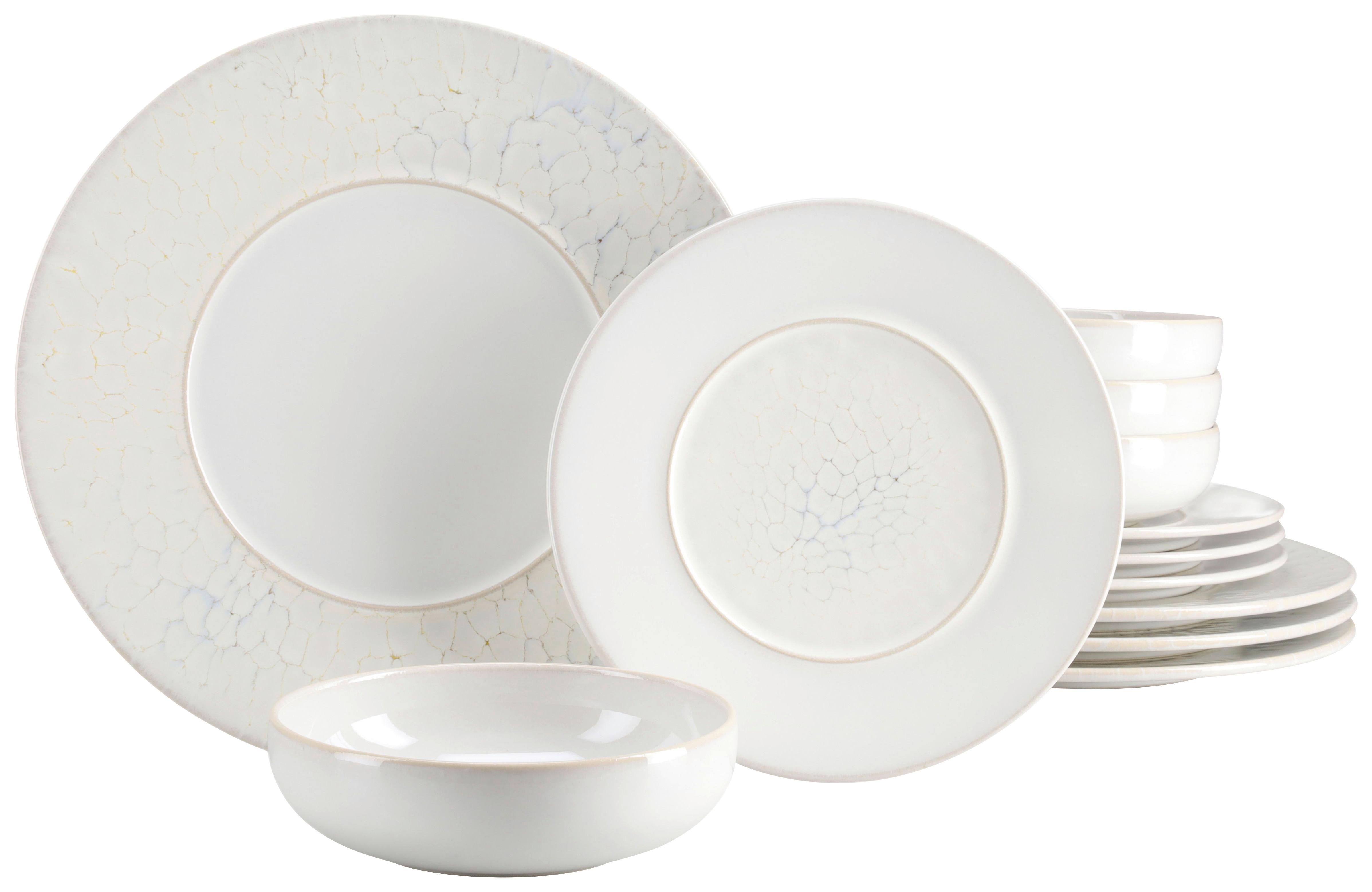 Tafelservice Unico Toscania Steinzeug, Creme 12-Teilig - Creme/Weiß, Basics, Keramik - Creatable