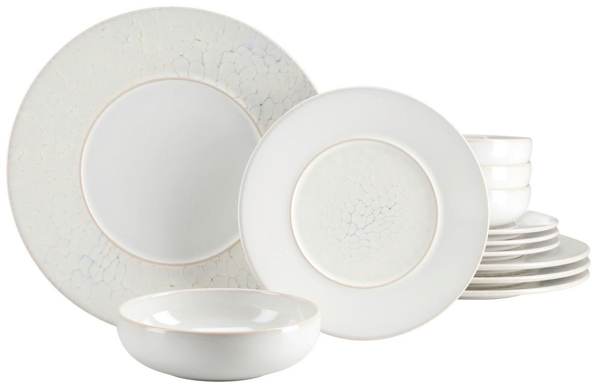 Tafelservice Unico Toscania Steinzeug, Creme 12-Teilig - Creme/Weiß, Basics, Keramik - Creatable