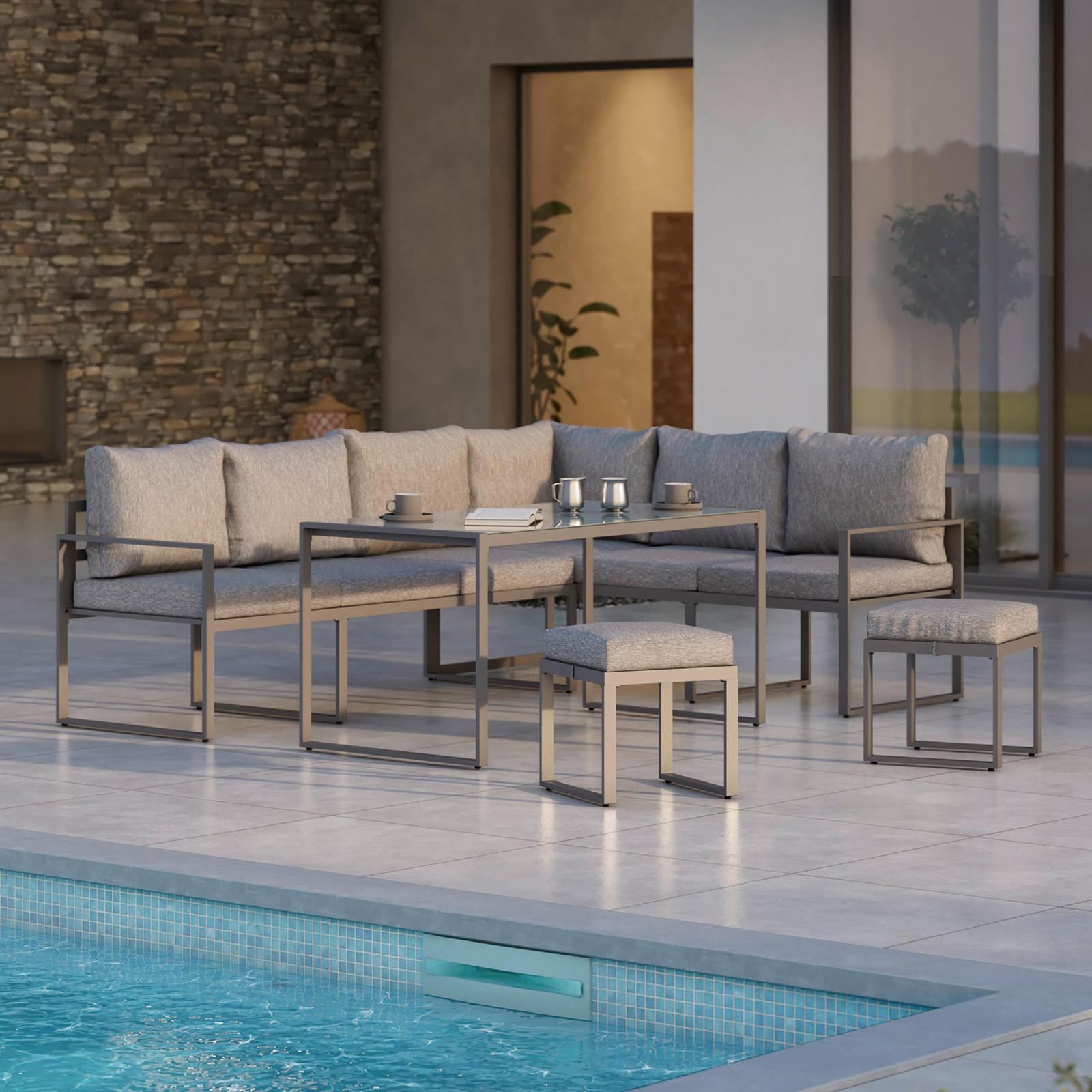 Loungegarnitur 5-tlg. Leon Metall/glas Mit Kissen - Grau, MODERN, Glas/Metall (239/176cm) - Beldano