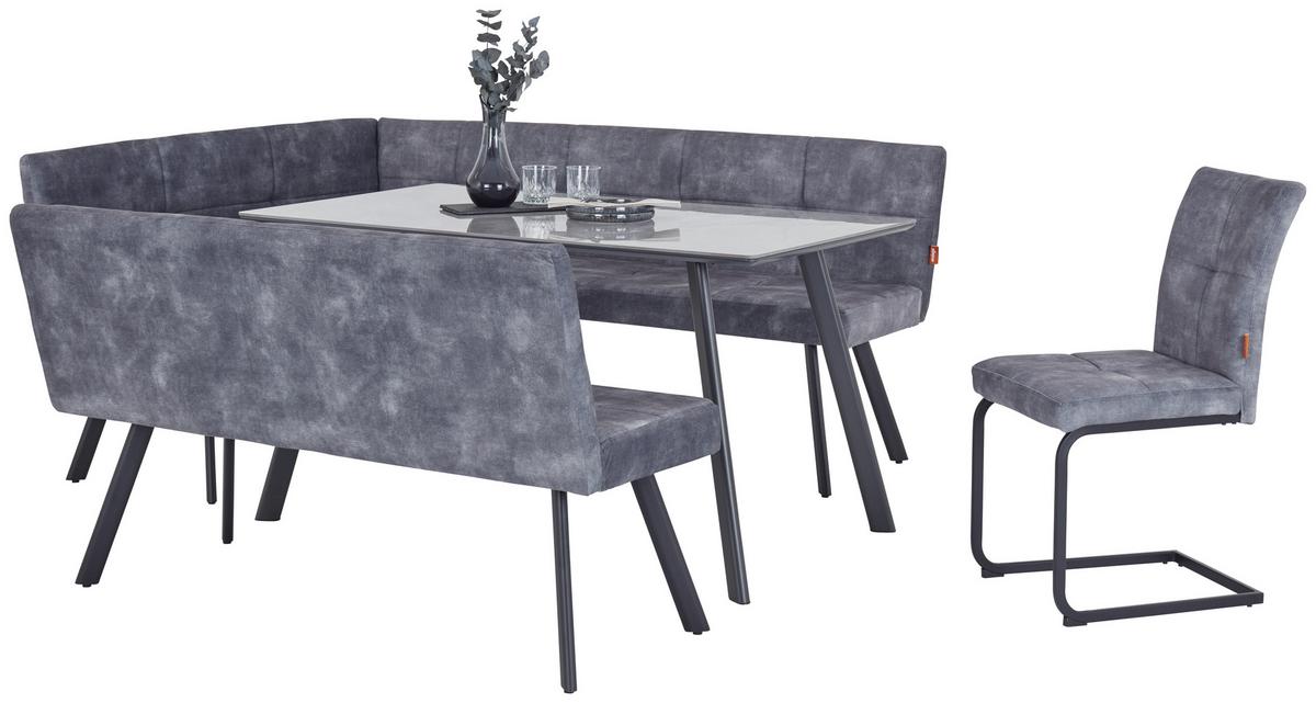 Eckbank Grau / Schwarz Milos 150x190 cm - Schwarz/Grau, MODERN, Textil/Metall (150/190cm)