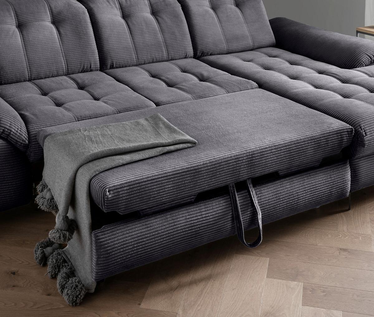 Eckschlafsofa Delphino, Grau S: 273x189 cm - Schwarz/Grau, MODERN, Textil (273/189cm) - Livetastic