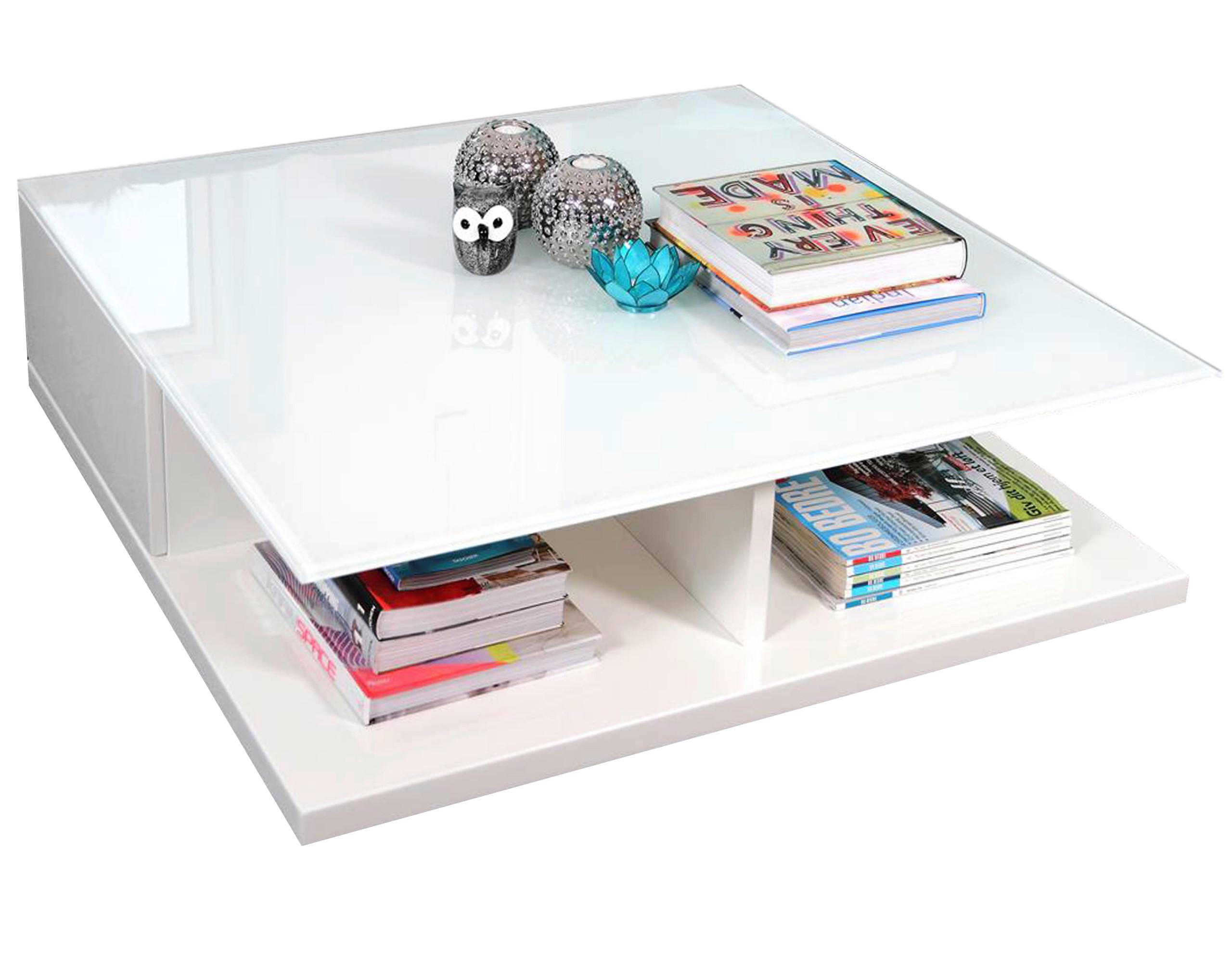 Couchtisch Weiß Hochglanz L: 100 cm - Weiß Hochglanz/Weiß, Design, Glas/Holzwerkstoff (100/100/36cm) - Livetastic