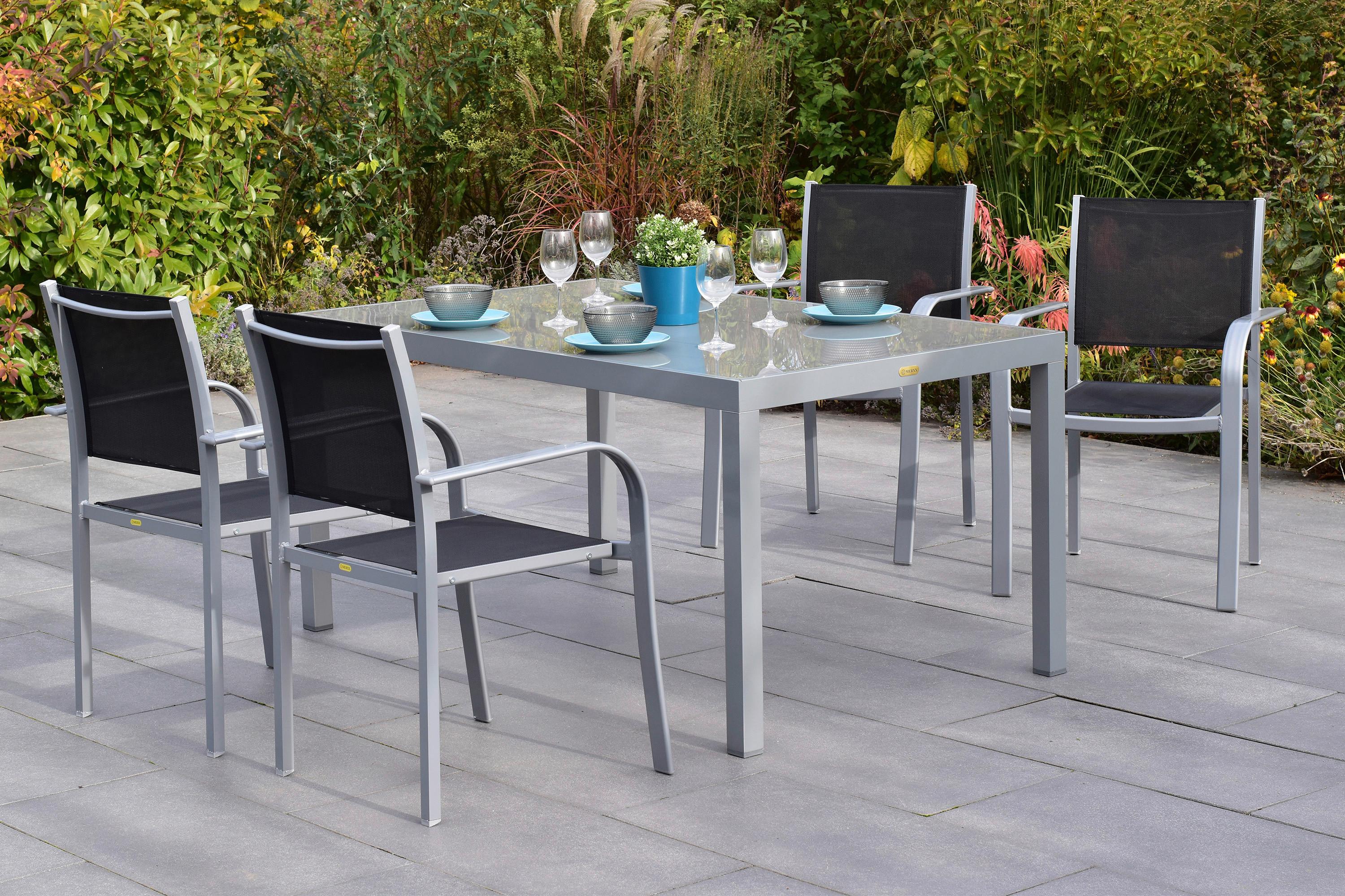 Gartenmöbel Set 5-tlg. Ostia Aus Aluminium - Silberfarben/Schwarz, MODERN, Textil/Metall - Gardenson