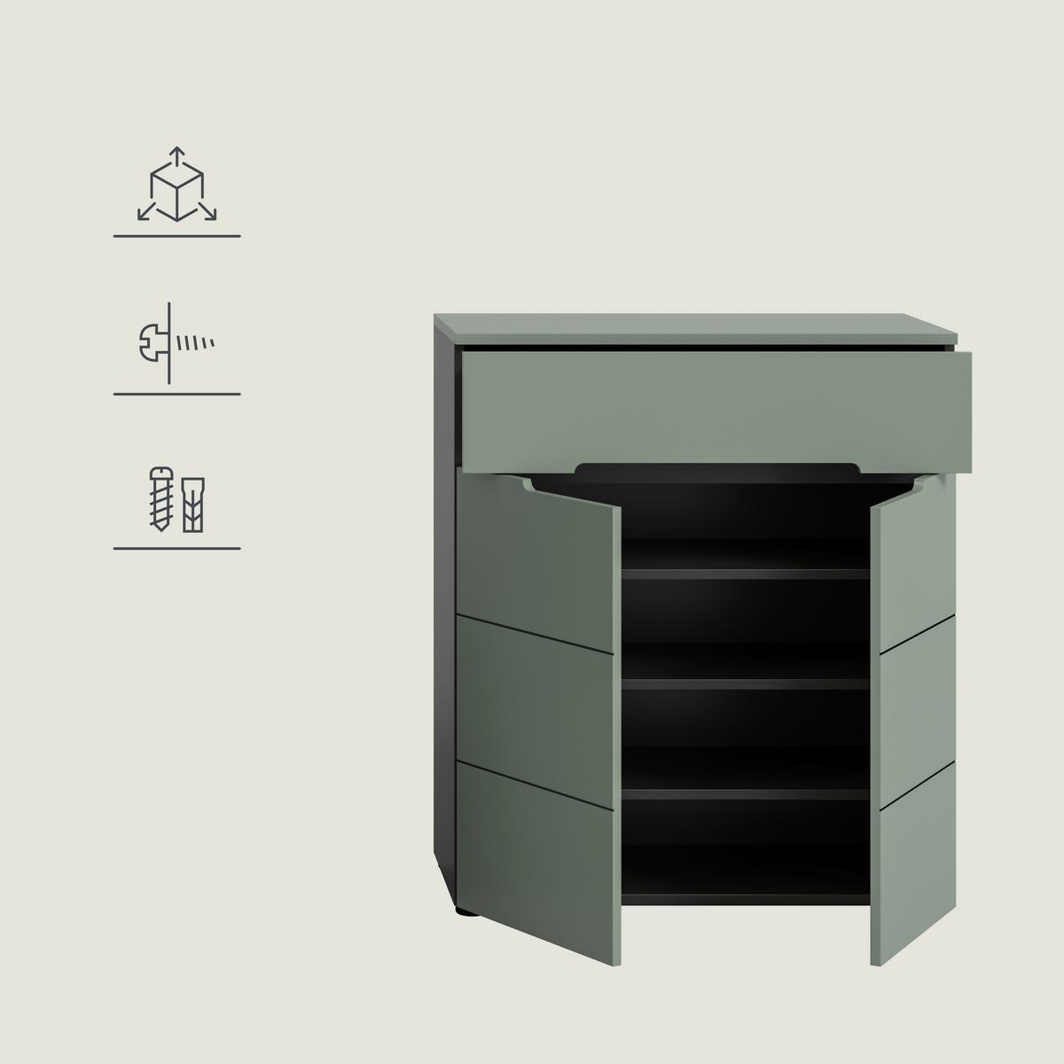 Garderobe Canu 3-teilig Grau/grün B: 175 Cm - Graugrün/Grau, Design, Holzwerkstoff (175/190/37cm) - Livetastic