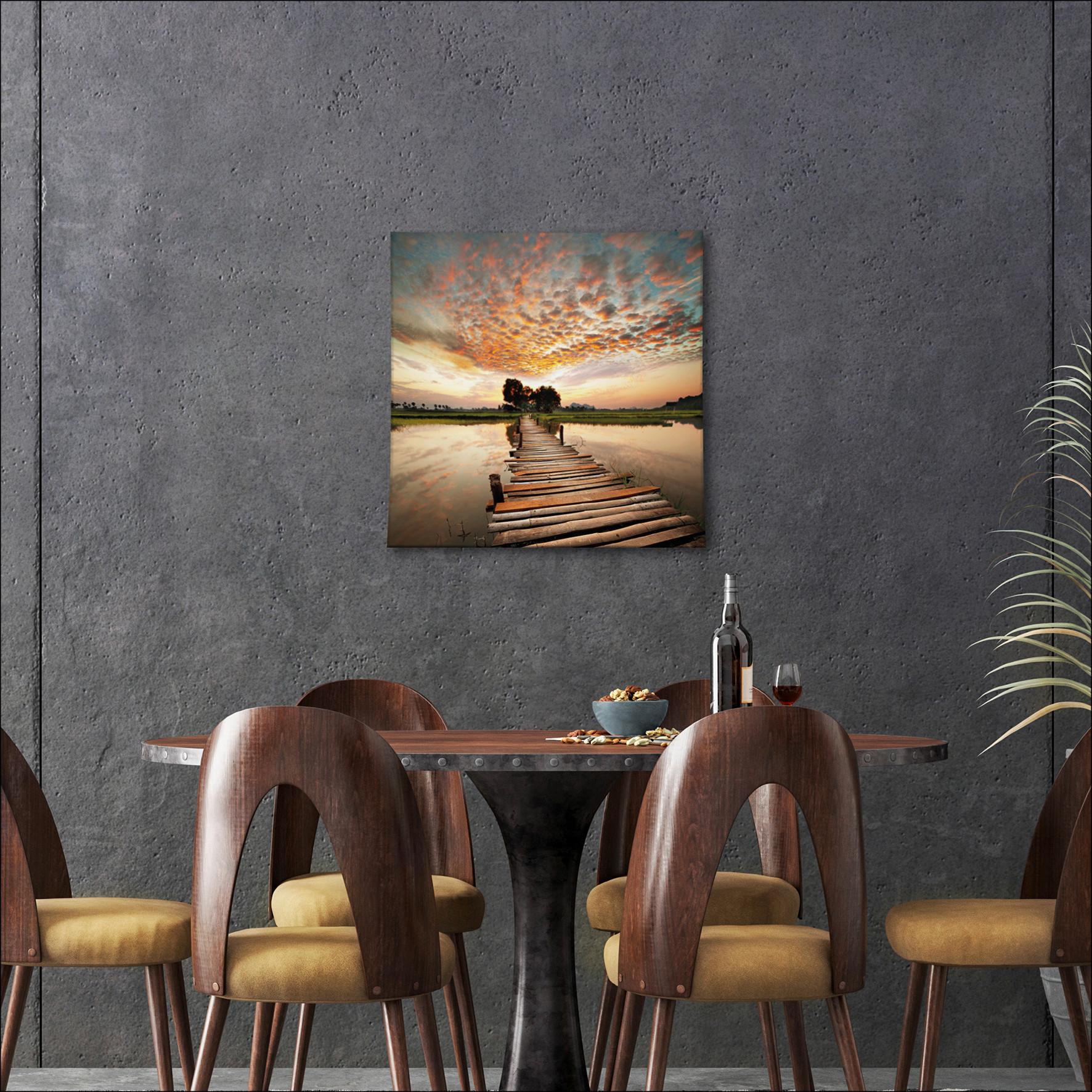 Wandbild Abend Am Steg Multicolor 50x50 cm - Multicolor, KONVENTIONELL, Holzwerkstoff (50/50/2cm)