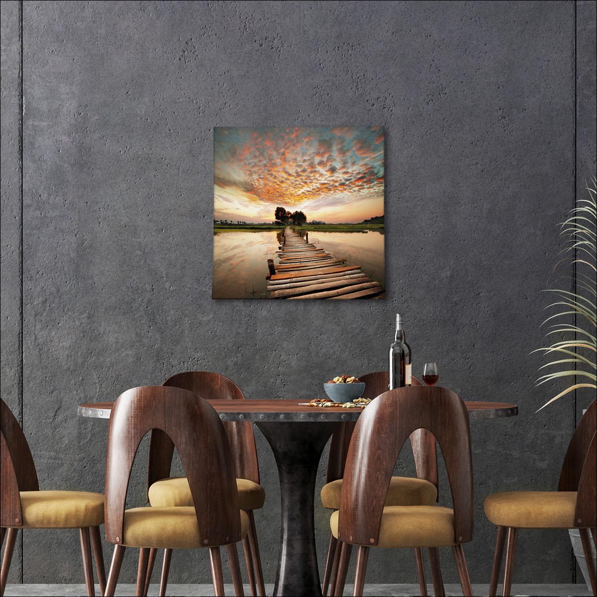 Wandbild Abend Am Steg Multicolor 50x50 Cm - Multicolor, KONVENTIONELL, Holzwerkstoff (50/50/2cm)