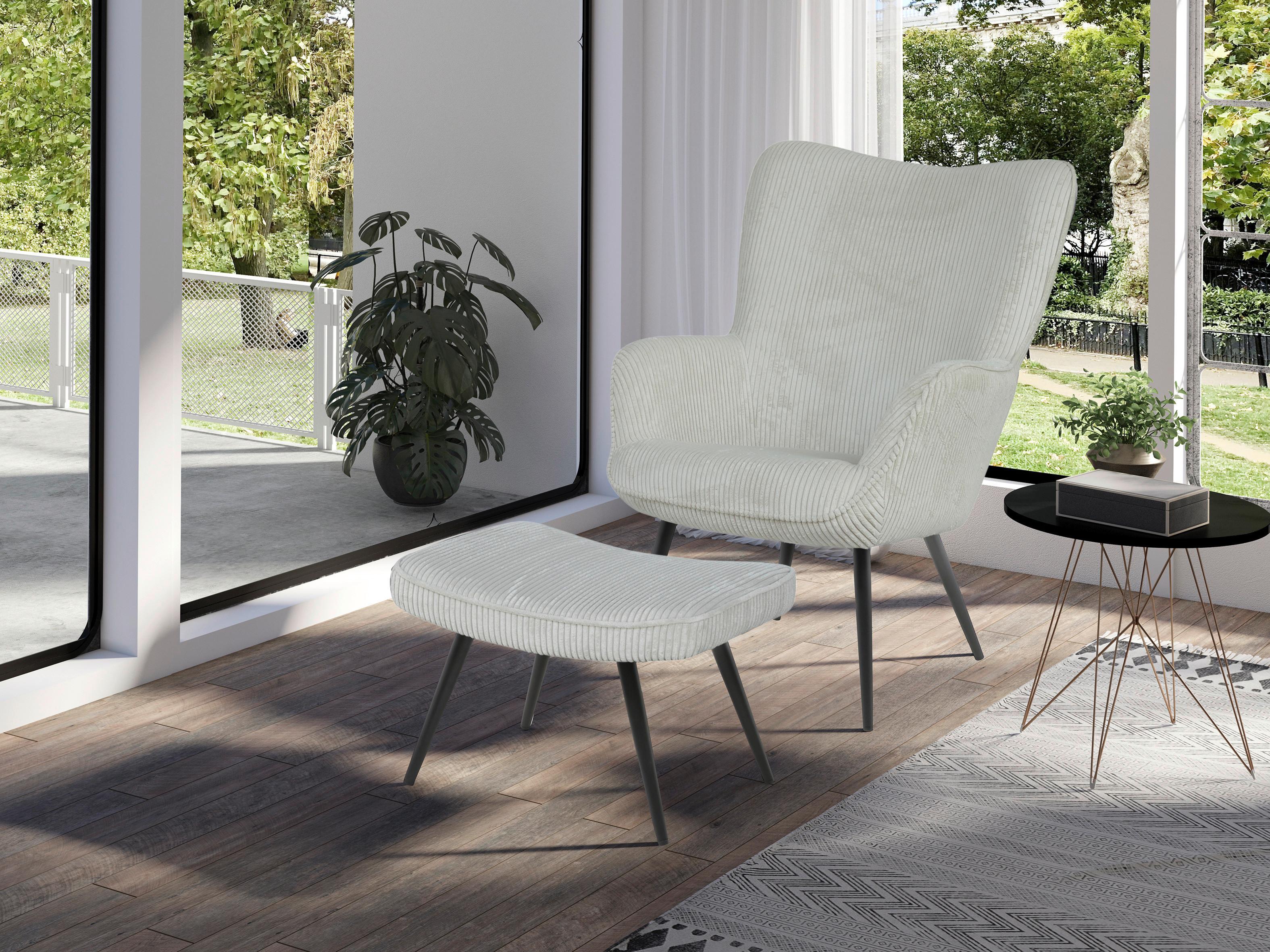 Sesselset 2-teilig Elefenbein - Elfenbein/Schwarz, Basics, Textil - MID.YOU