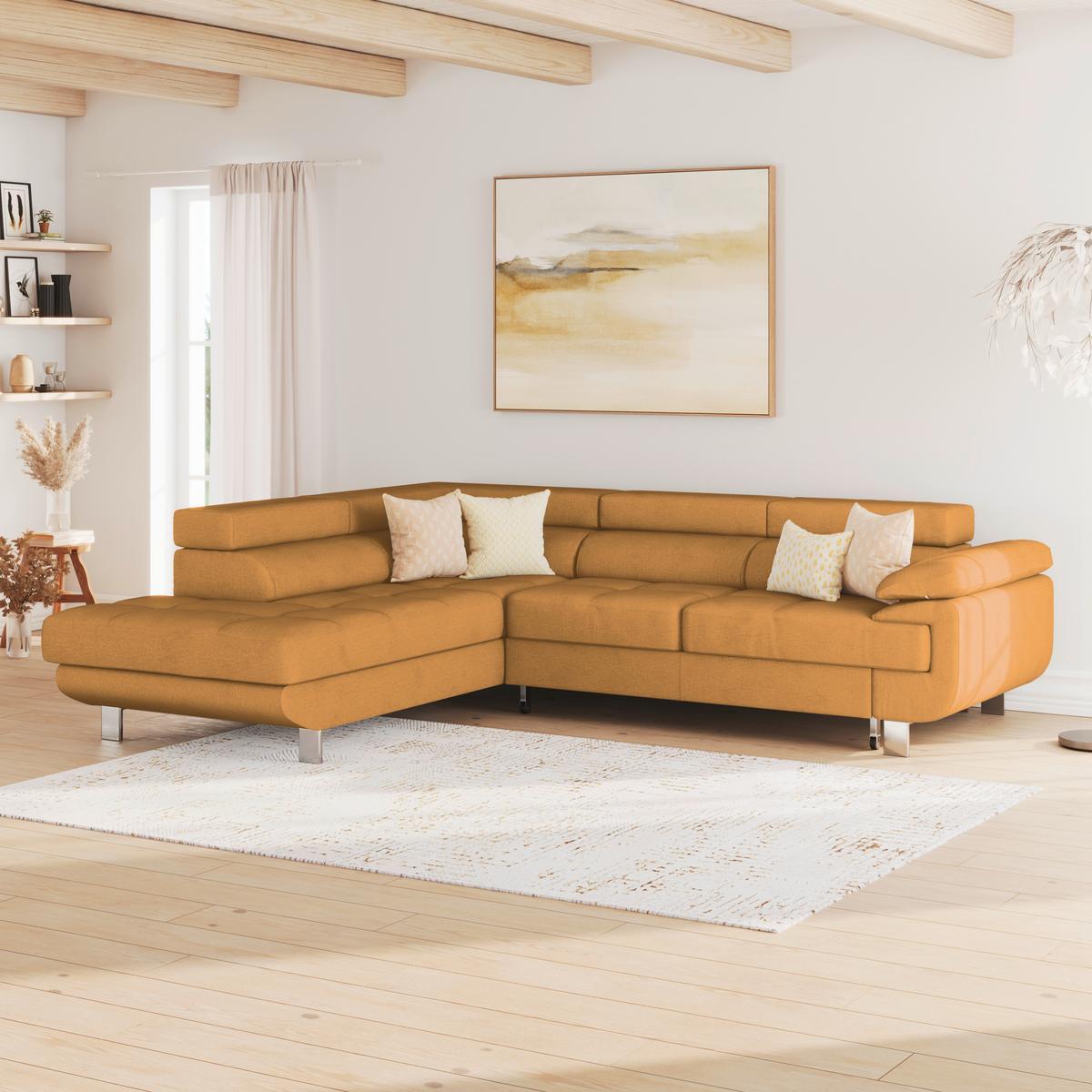 Ecksofa mit Schlaffunktion + Bettkasten Savona Webstoff - Orange, MODERN, Textil (230/270cm) - Ondega