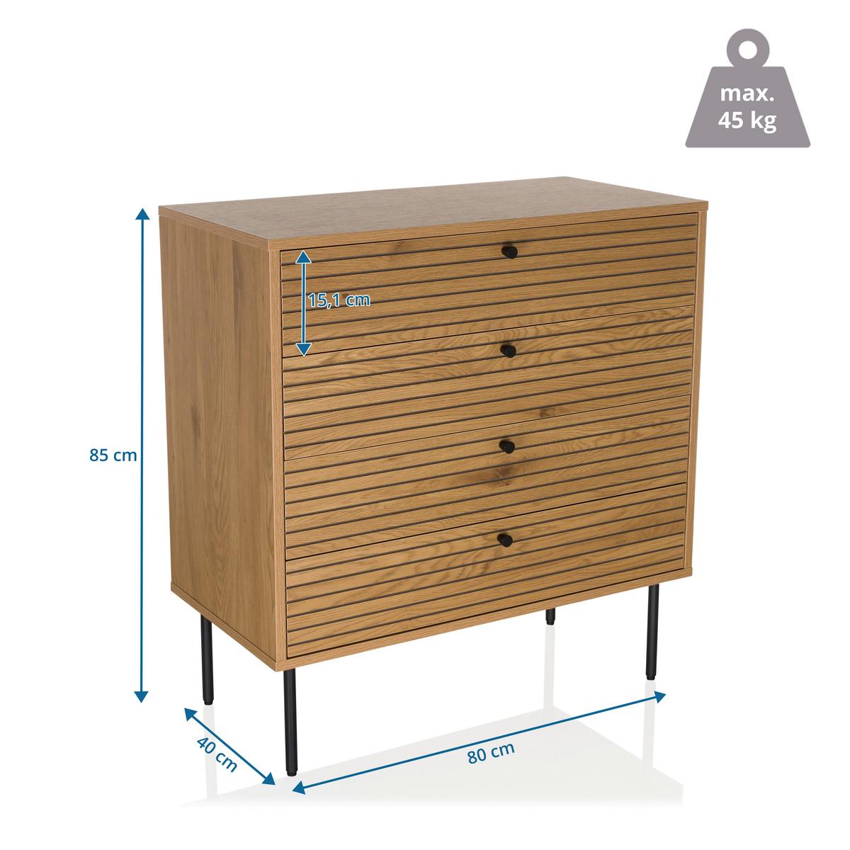 Kommode Linno K Eichefarben B: 80 cm - Eichefarben/Schwarz, MODERN, Holzwerkstoff (80/85/40cm) - MID.YOU