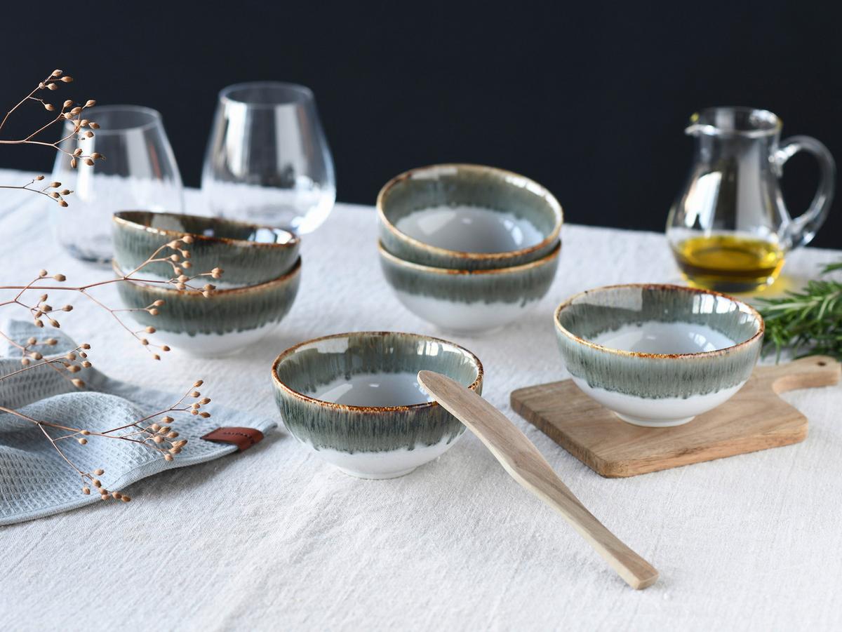 Dipschalenset 6 -Teilig. Cascade Steinzeug: Weiß/Grau - Weiß/Grau, Design, Keramik - Creatable