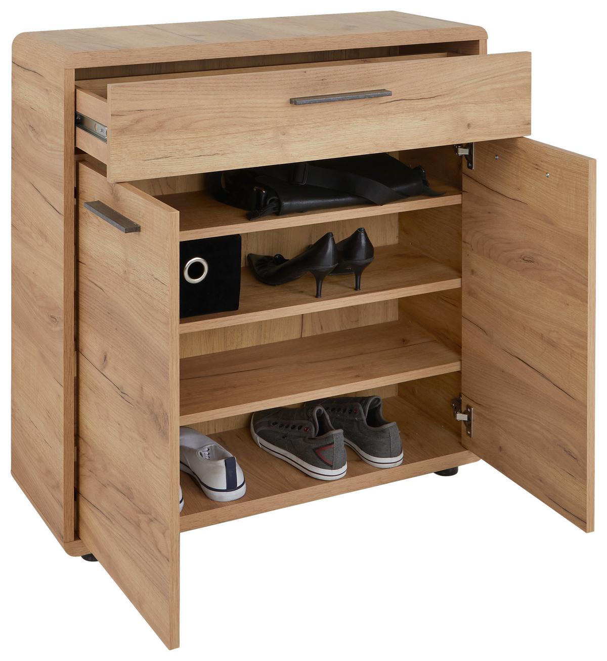 Kommode 84 Cm Fontana Eiche Dekor - Eichefarben/Schwarz, MODERN, Holzwerkstoff (84/90/32cm)