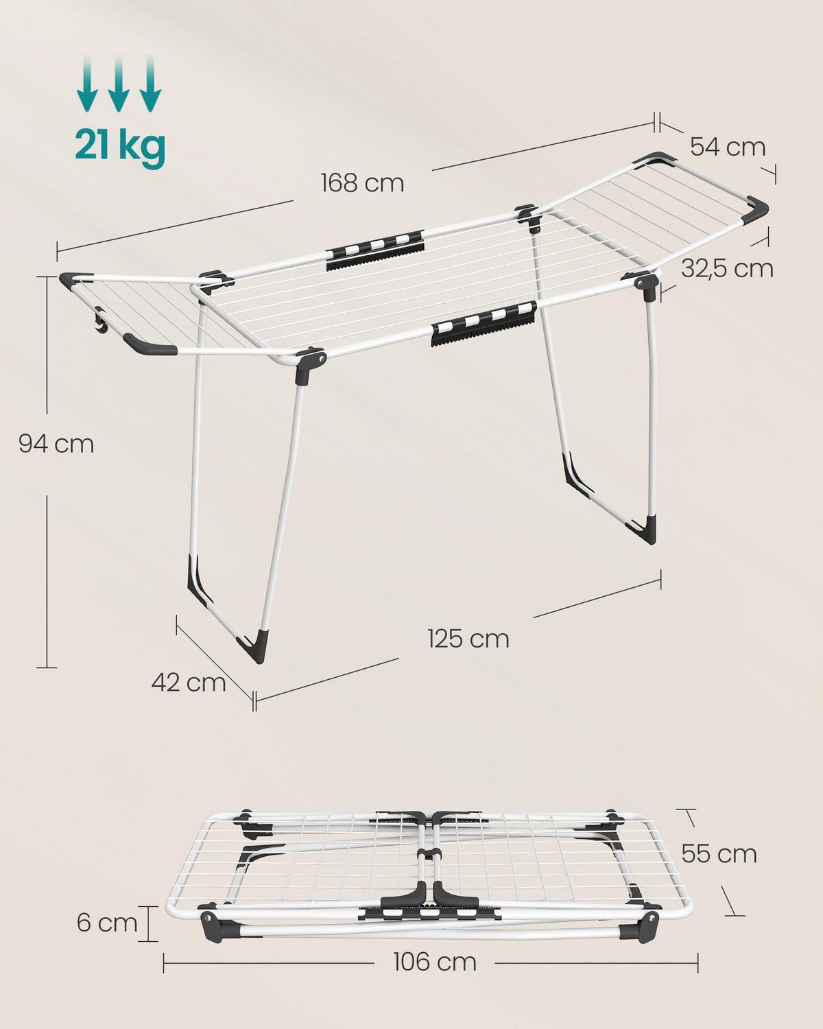 ausziehbare Wäschetrockner Metall/Kunststoff - Weiß, Basics, Kunststoff/Metall (174/96/56cm)