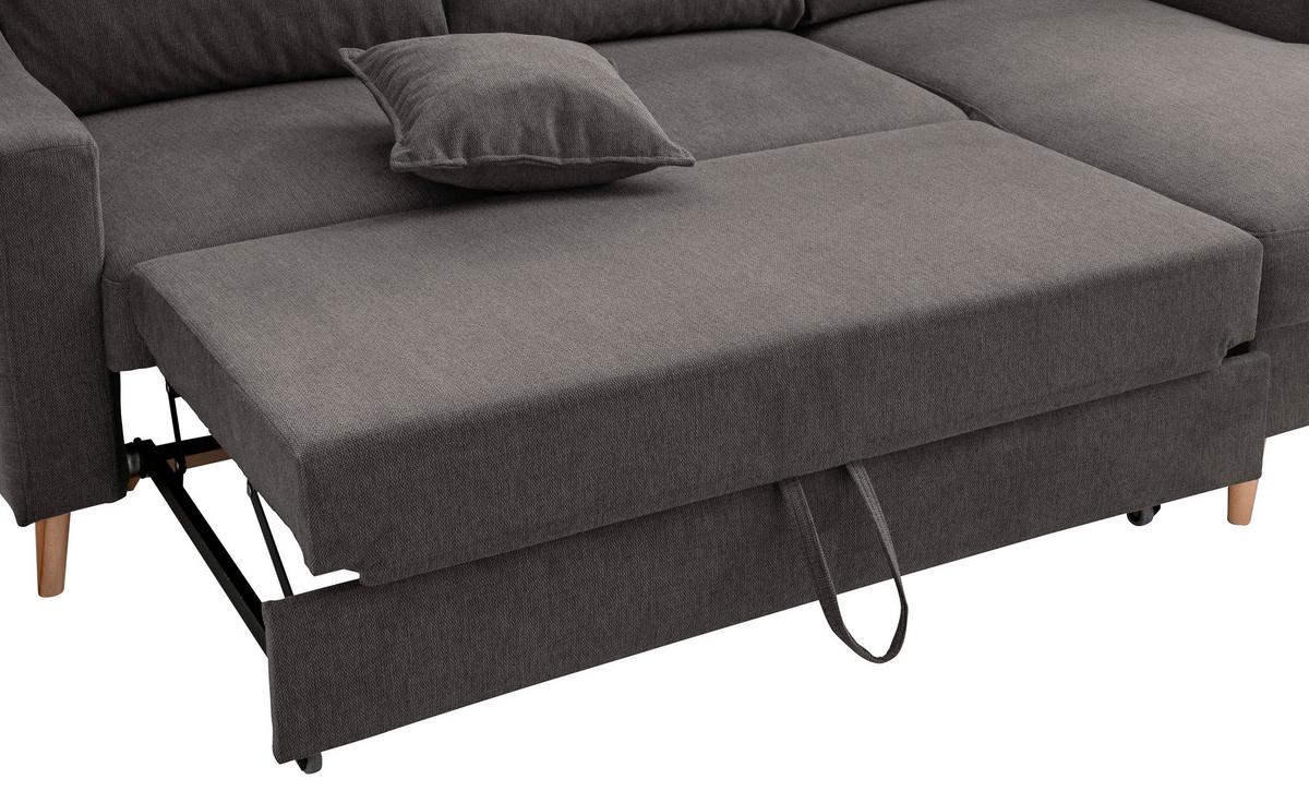 Ecksofa Mit Schlaffunktion Valentina Mit Kissen Anthrazit - Anthrazit/Naturfarben, KONVENTIONELL, Textil (228/150cm) - P & B