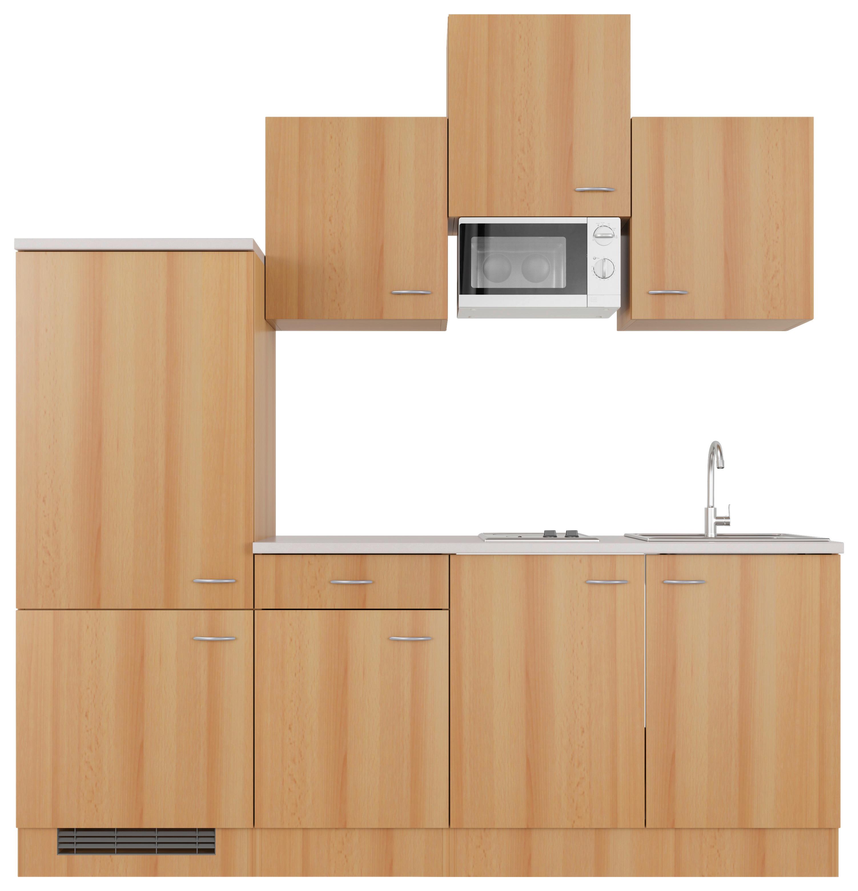 Küchenzeile Nano mit Geräten 210 cm Creme/Buche Dekor - Beige/Buchefarben, MODERN, Holzwerkstoff (210cm) - FlexWell