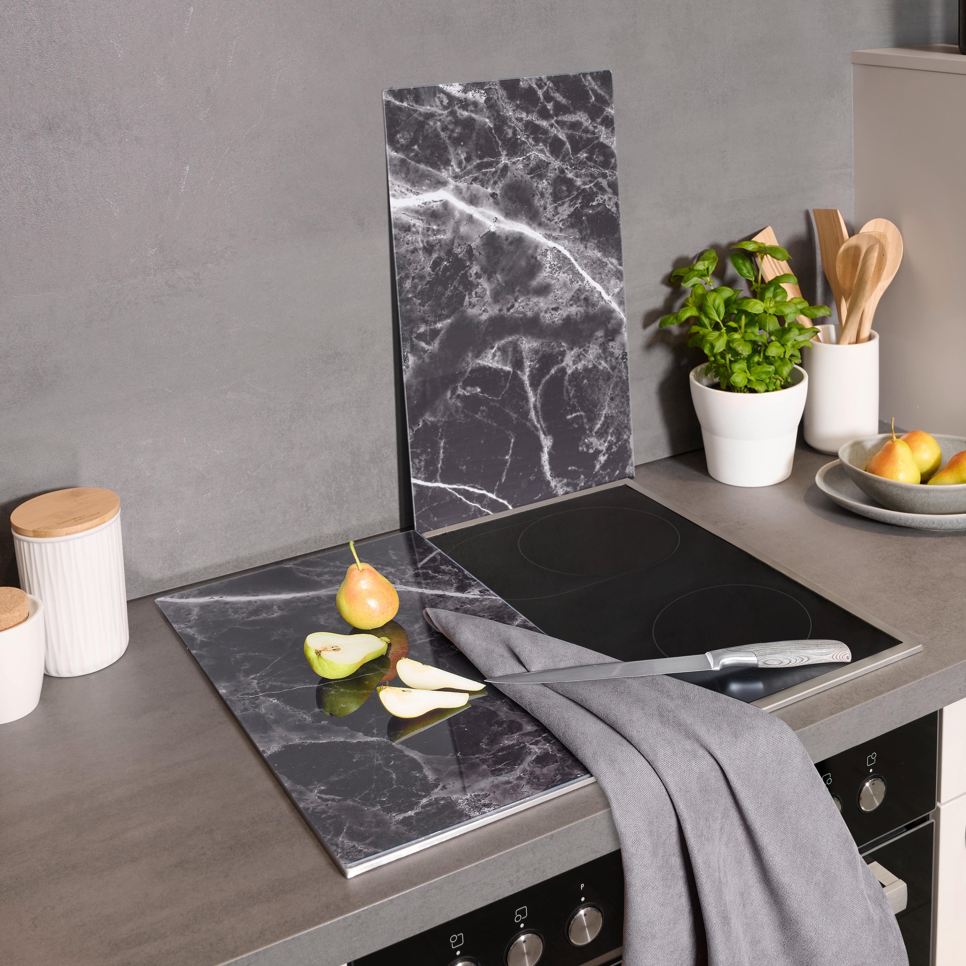 Krycia doska na sporák Marble, 2-dielna, 30/52cm - čierna, Modern, sklo (30/52cm) - Premium Living