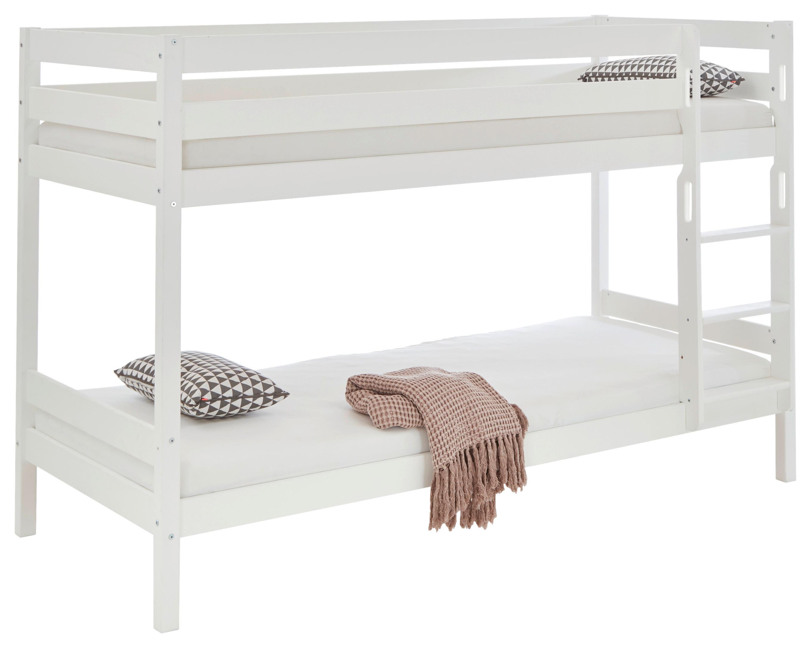 Etagenbett Lupo 2 Weiß Buche Massiv mit Absturzsicherung - Weiß, KONVENTIONELL, Holz (90/200cm)