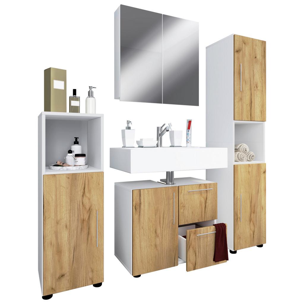 Badmöbel-Set 4--Teilig. Flandu 123 cm Weiß/Eiche Dekor