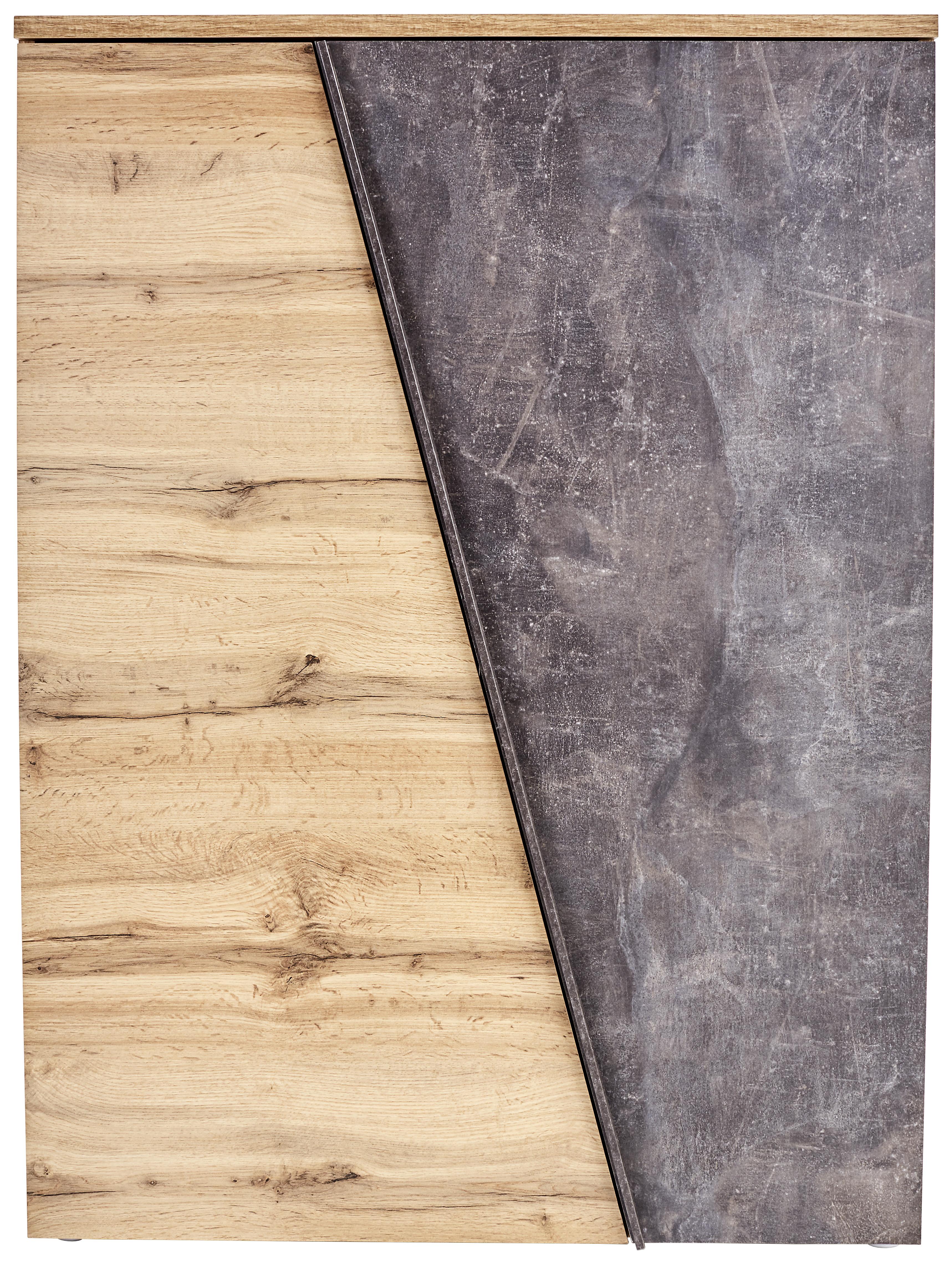 Kommode B 90cm Venedig, Wotan Eiche/Beton Dekor - Eichefarben/Schwarz, MODERN, Holzwerkstoff (90/121,5/40cm)