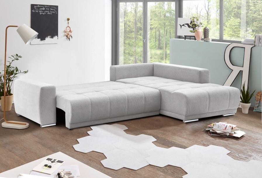 Rozkladacia sedacia súprava Figaro OTM, pravé prevedenie - strieborná, Modern, textil/plast (286/207cm)