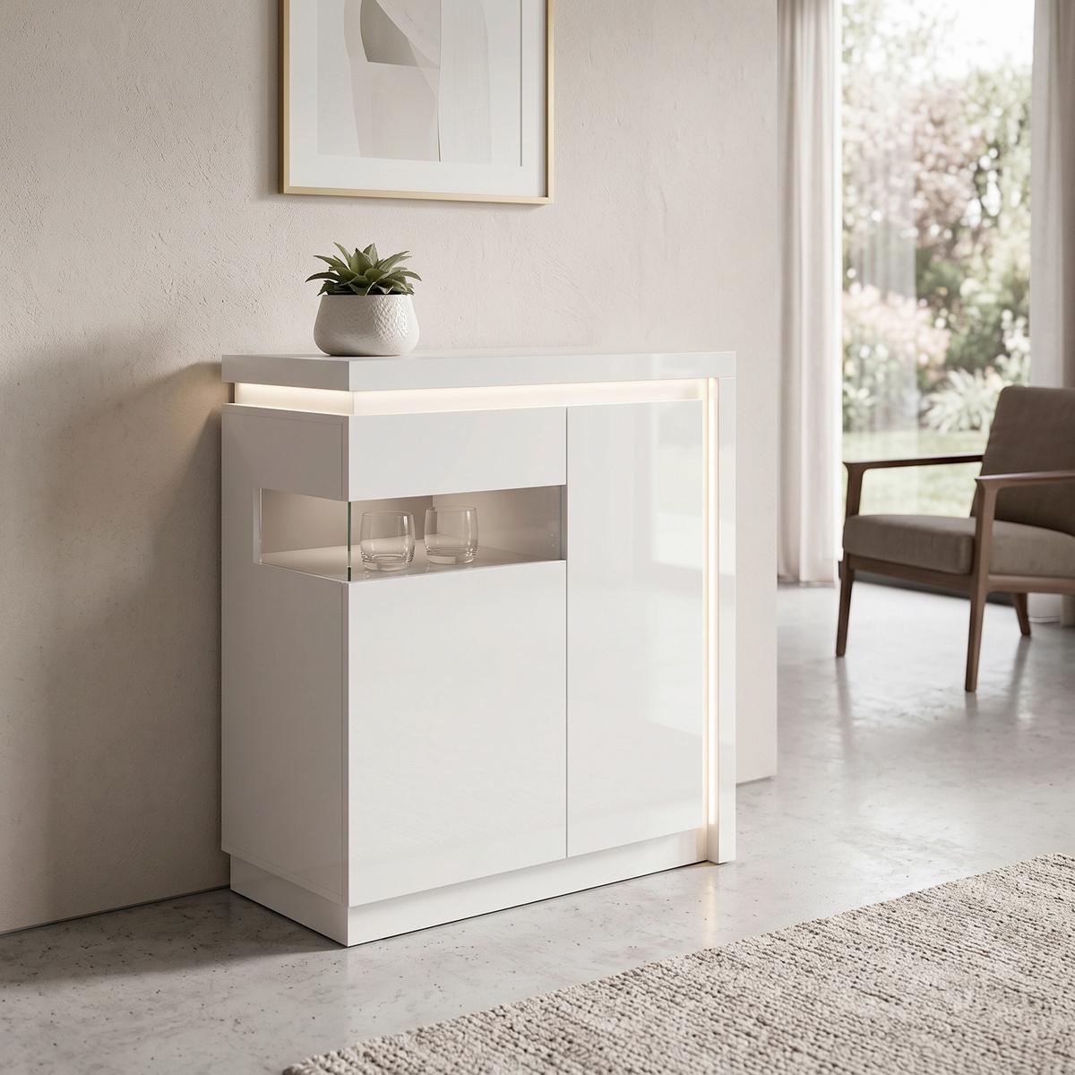 HIGHBOARD LYON - Weiß Hochglanz/Weiß, Trend, Glas/Holzwerkstoff (107,5/123,6/42cm)