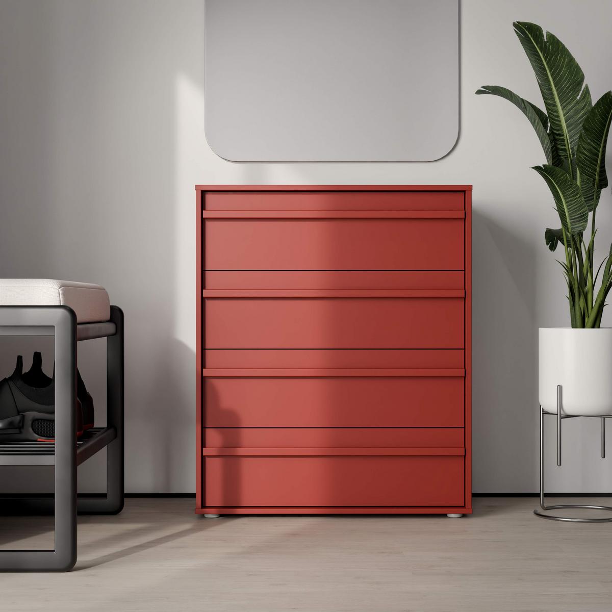 Komoda se 4 zásuvkami, š: 78,4 cm - červená, Moderní, kompozitní dřevo (78,4/94,4/42cm)