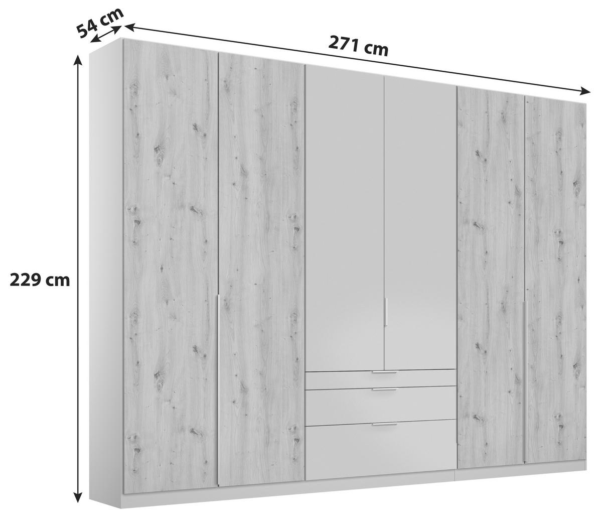 Drehtürenschrank mit Schubladen 271 cm Alabama Extra Hellgrau - Hellgrau/Eiche Artisan, MODERN, Holzwerkstoff (271/229/54cm)