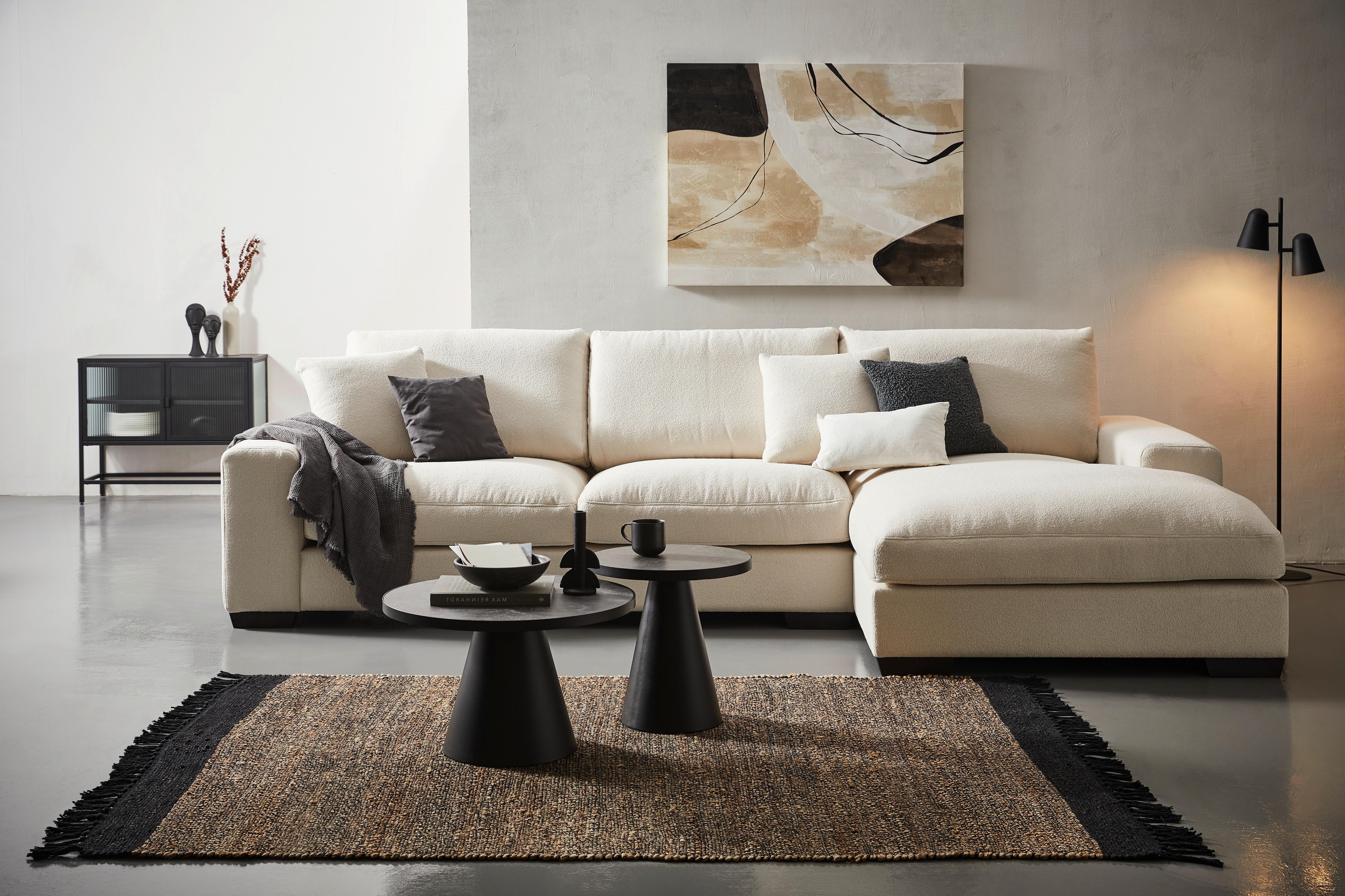 Sedacia súprava BELLISSIMO, pravá, krémová - krémová/farba wenge, Konventionell, drevo/textil (342/169cm) - MID.YOU