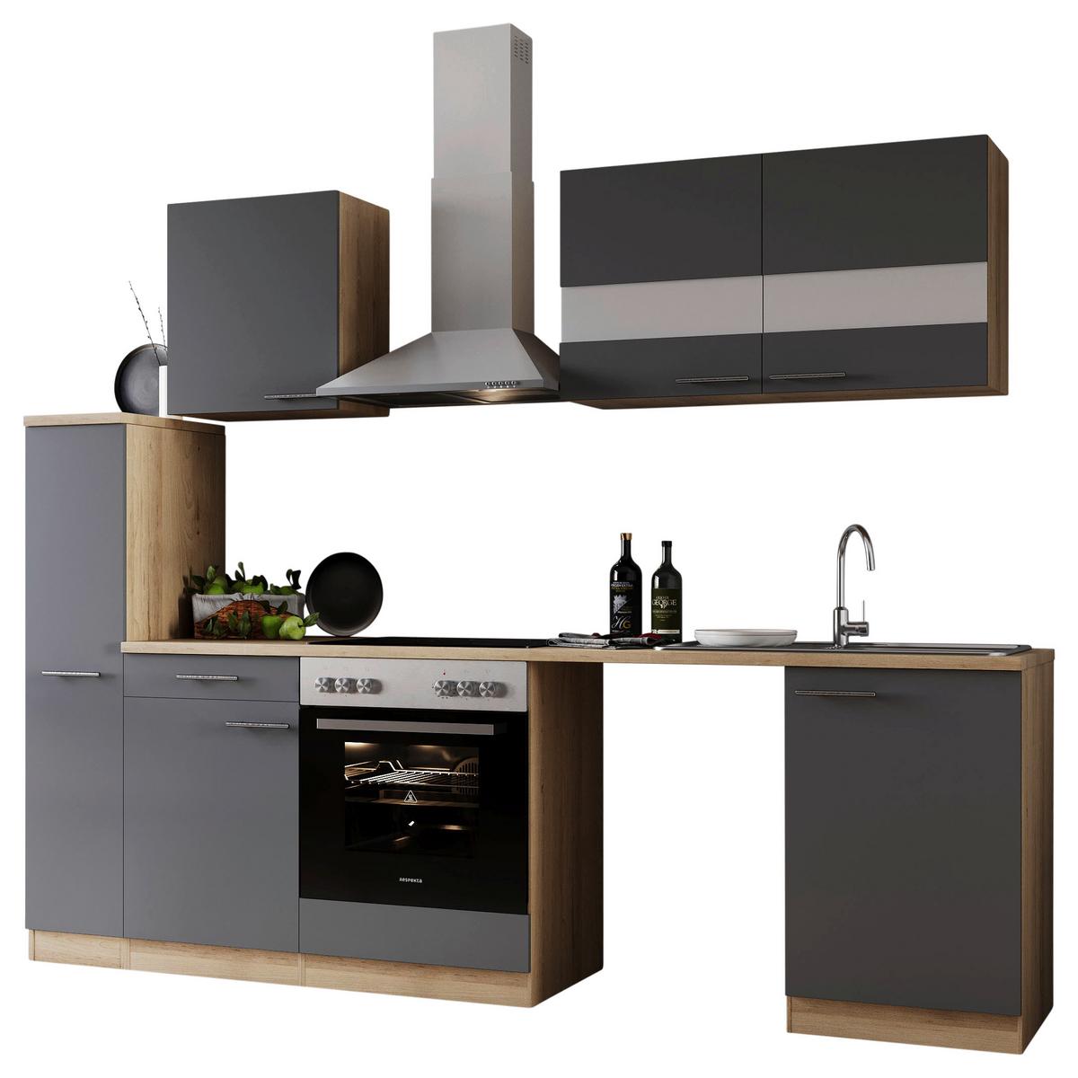 Küchenblock Merle Grau B: 250 cm - Eichefarben/Grau, Basics, Glas/Holzwerkstoff (250cm) - Respekta