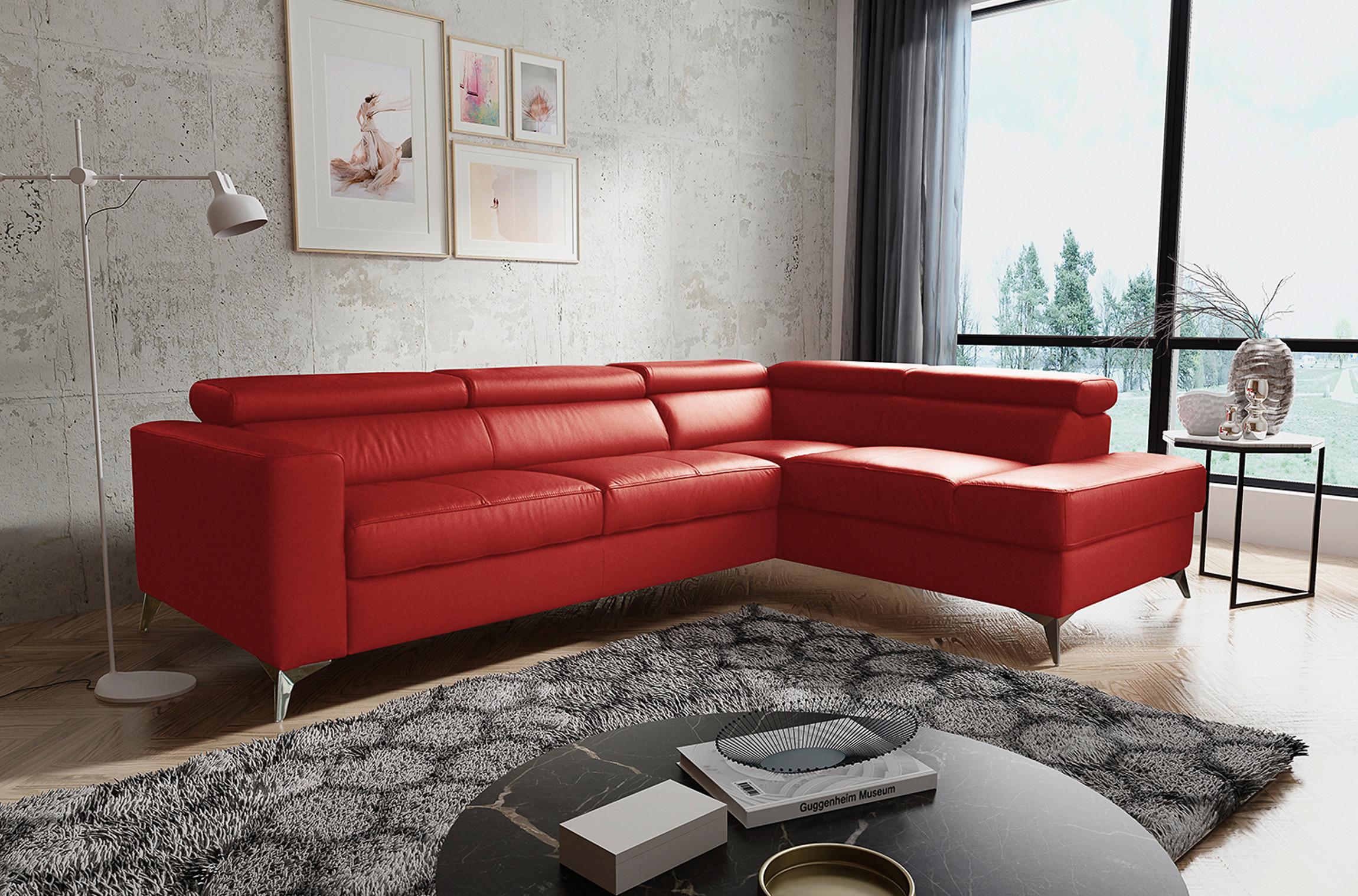Ecksofa Mondo, Rot S: 286x208 Cm - Chromfarben/Rot, Design, Leder/Textil (286/208cm) - Livetastic