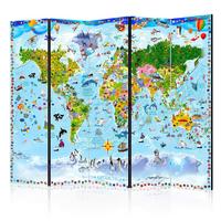 OBOJSTRANNÝ PARAVÁN MAPA SVETA PRE DETI - viacfarebná, Basics, drevo/textil (225/172/3cm) - artgeist