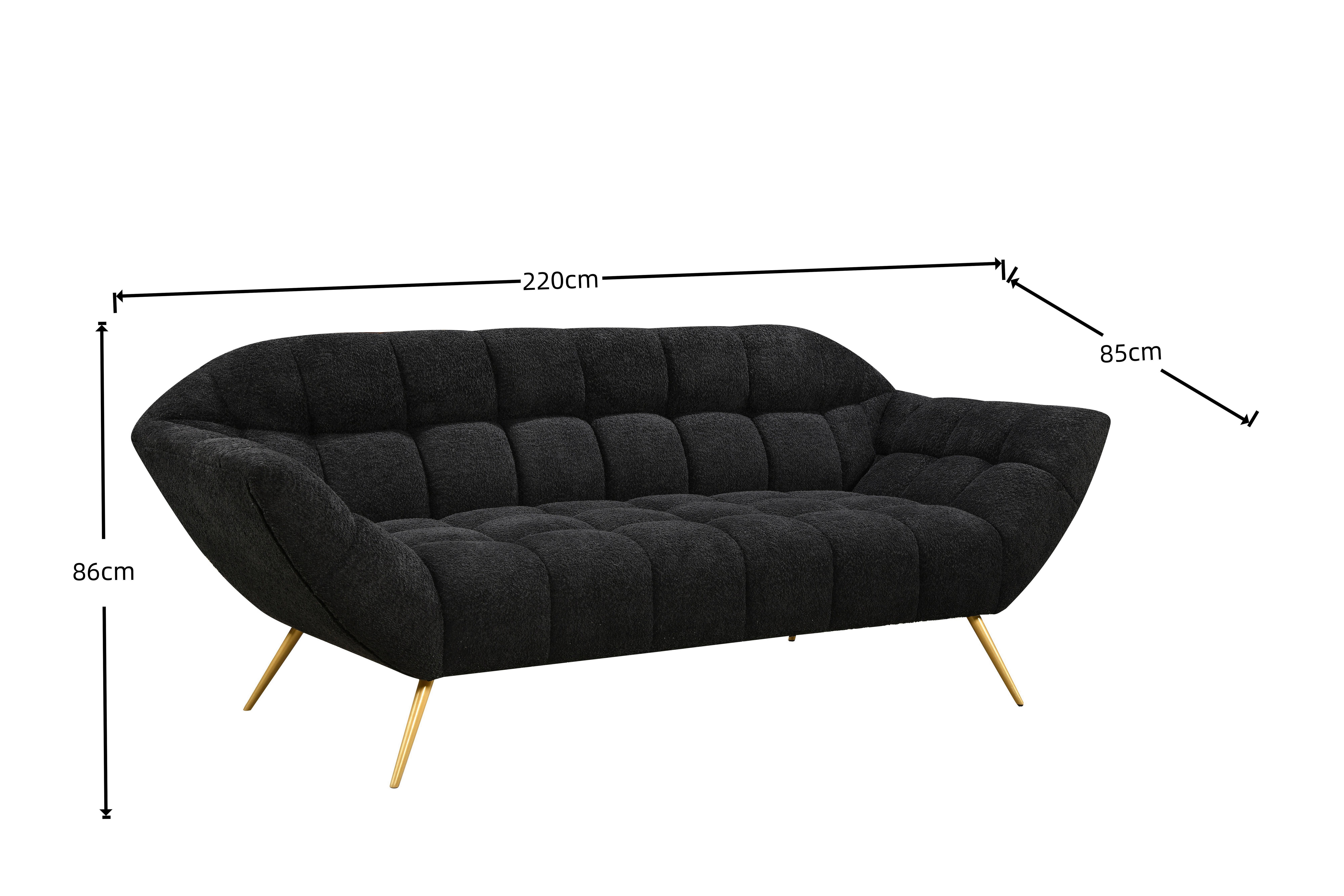 3-sitzer-sofa Janine Schwarz B: 220 Cm - Goldfarben/Schwarz, Design, Holz/Textil (220/85/85cm) - Livetastic