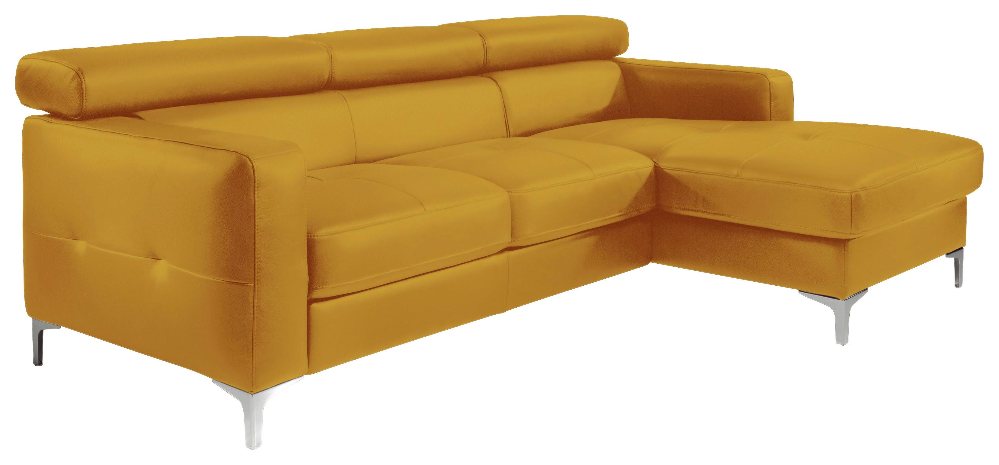 Ecksofa Mit Schlaffunktion Sammy Gelb - Chromfarben/Gelb, Design, Leder (227/168cm) - Livetastic