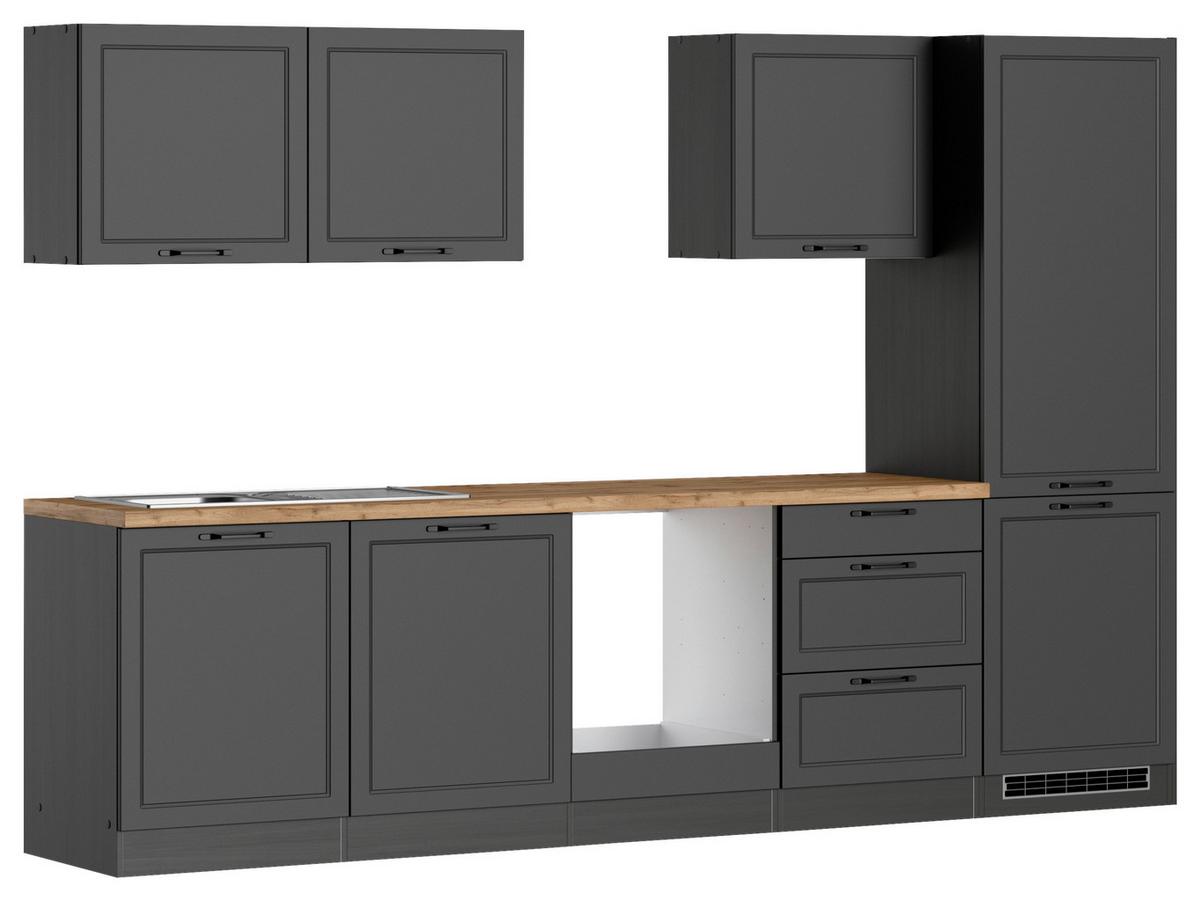 Küchenzeile Meran ohne Geräte B: 300 cm Grau/Eiche Dekor - Eiche Wotan/Grau, LIFESTYLE, Holzwerkstoff (300cm) - Held