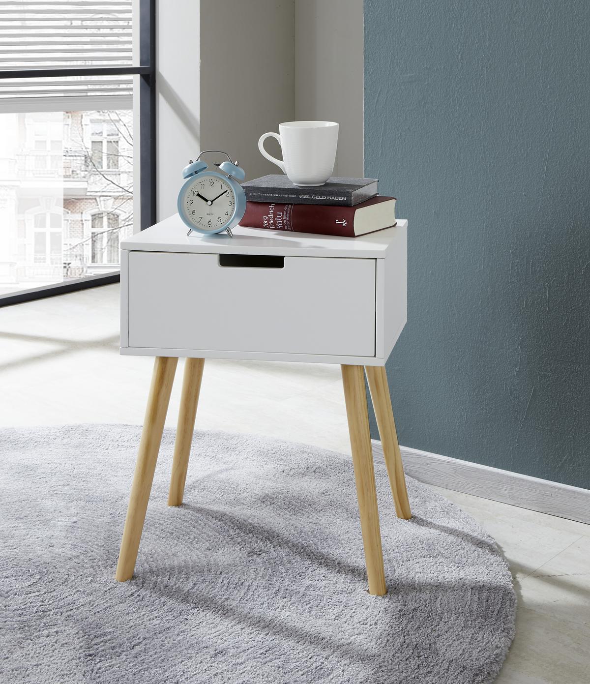 Nachtkästchen Weiß/Kiefer teilmassiv H: 52 cm Levi - Naturfarben/Weiß, MODERN, Holz/Holzwerkstoff (40/52/30cm) - Livetastic