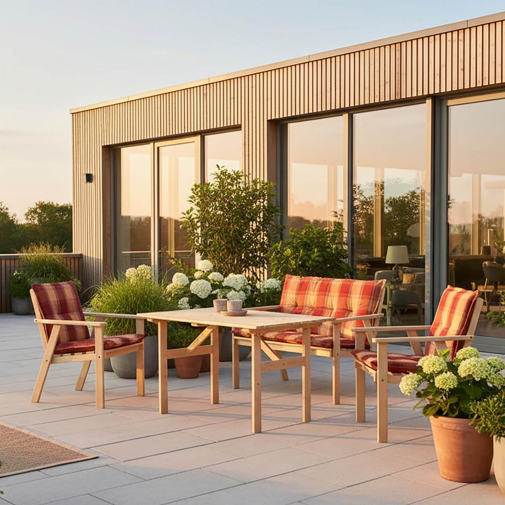 Gartenmöbel Set 7-Tlg. Sylt Kiefer Echtholz mit Kissen