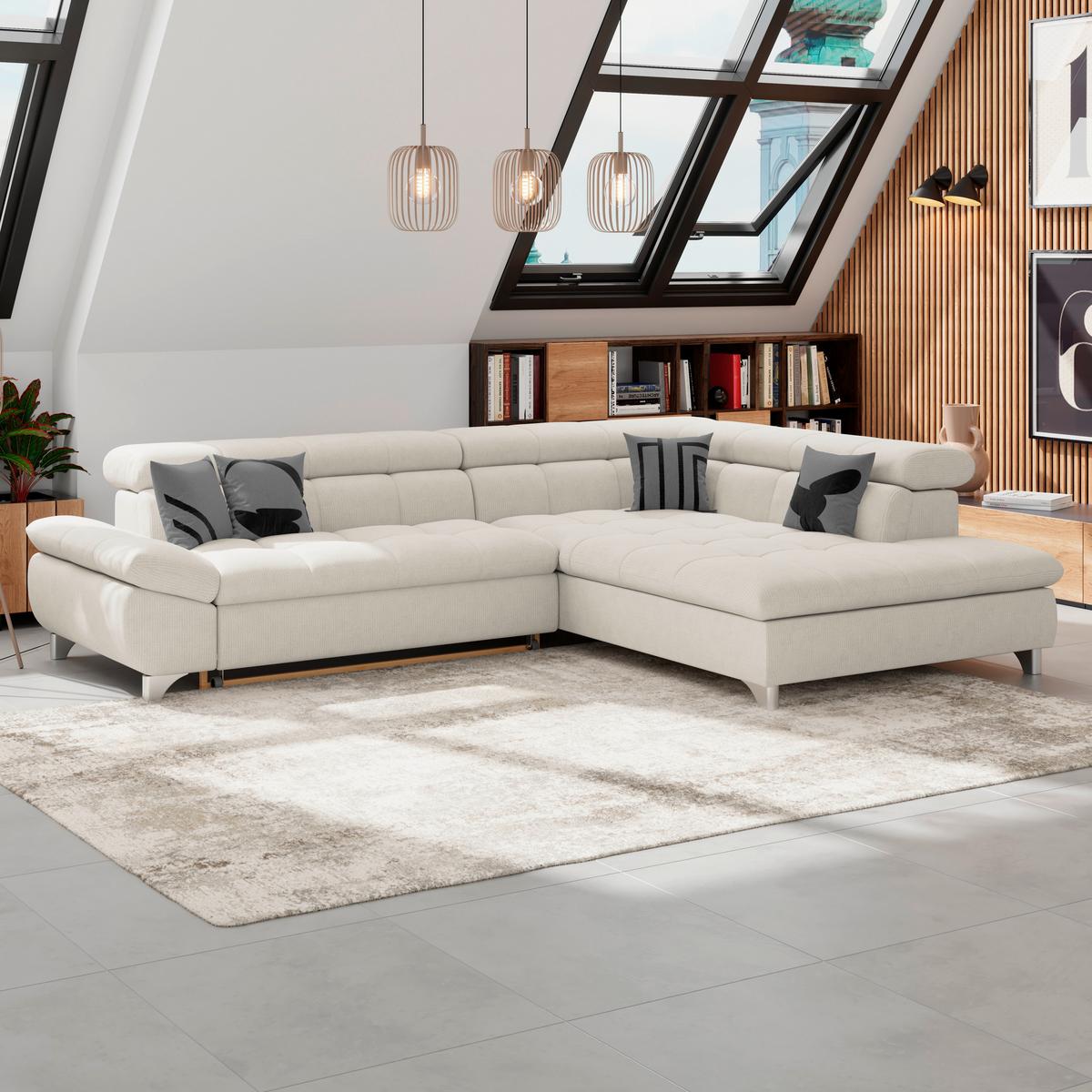 Ecksofa Mit Schlaffunktion Gemini Beige 312x234 Cm - Chromfarben/Beige, KONVENTIONELL, Textil (312/234cm)