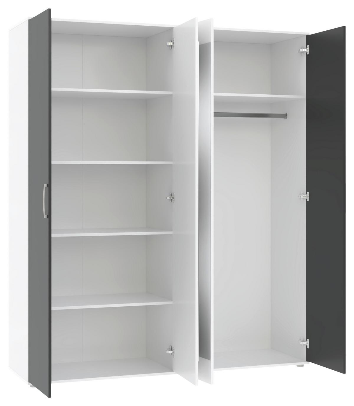 Kleiderschrank Jan Weiß/Anthrazit, B: 180 cm - Anthrazit/Weiß, Trend, Glas/Holzwerkstoff (180/210/52cm)