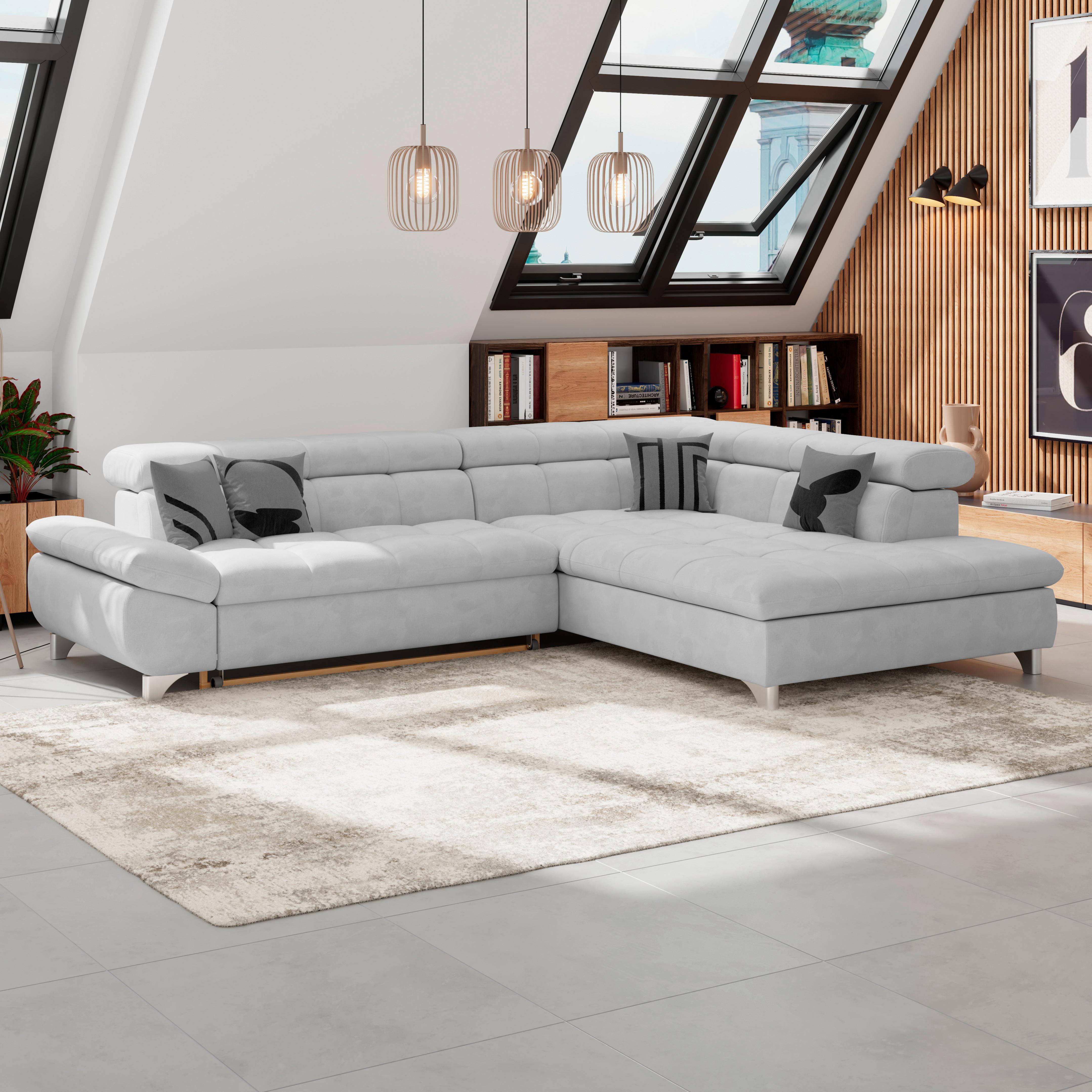 Ecksofa Gemini Hellgrau, B: 312cm - Chromfarben/Hellgrau, KONVENTIONELL, Textil (312/234cm)