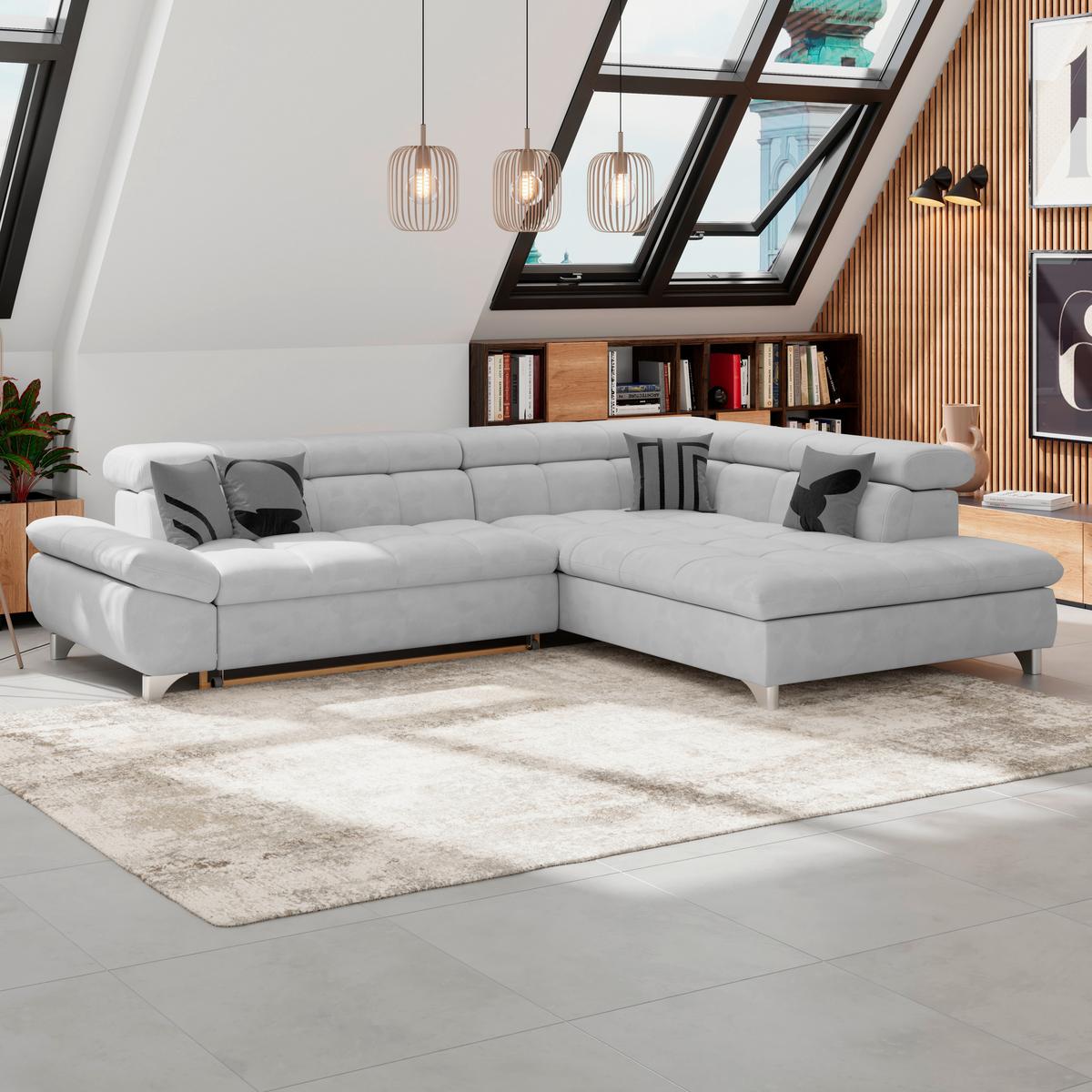 Ecksofa Gemini Hellgrau, B: 312cm - Chromfarben/Hellgrau, KONVENTIONELL, Textil (312/234cm)