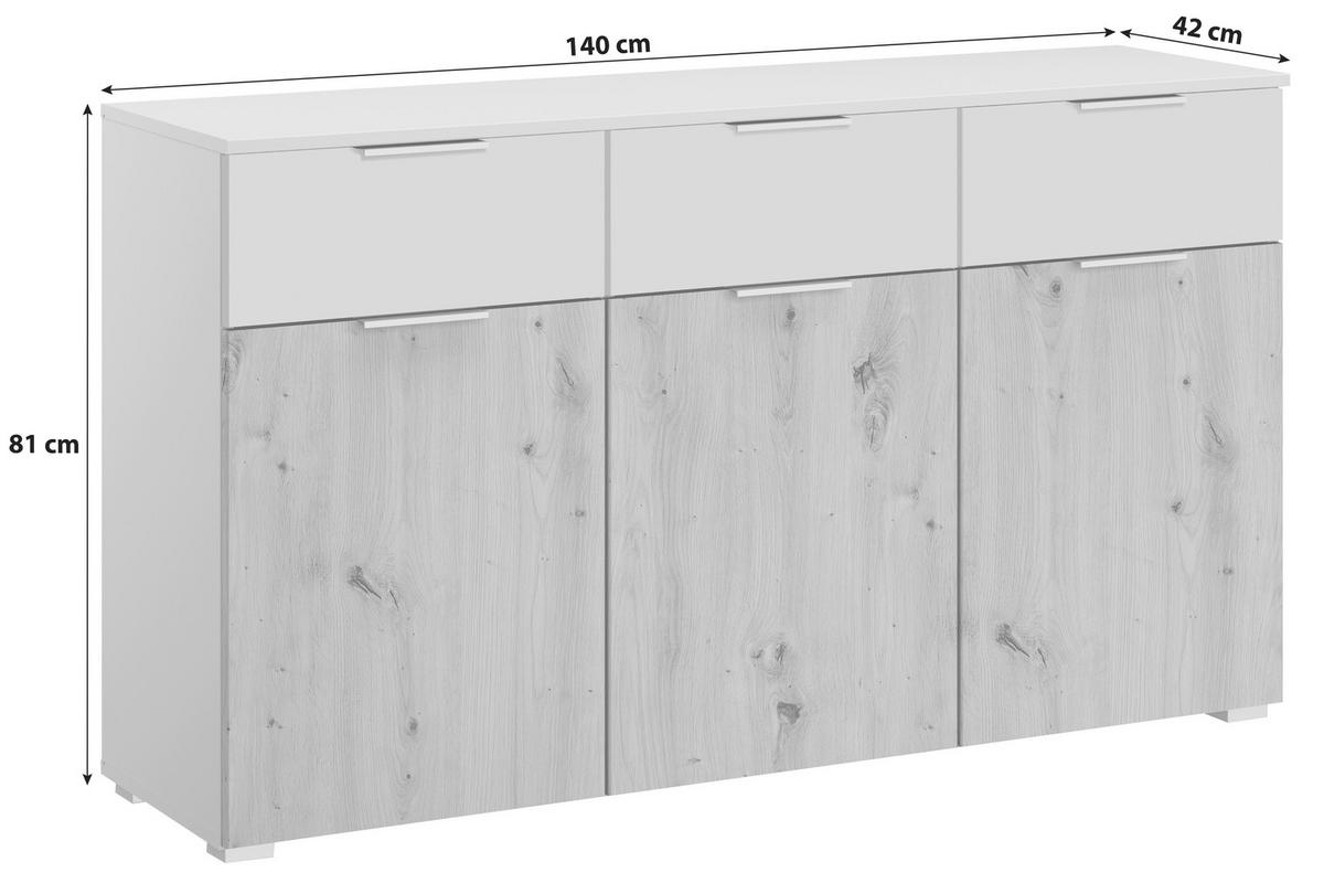 Kommode Mit Soft-Close-System 140 cm Alabama Hellgrau - Hellgrau/Alufarben, MODERN, Holzwerkstoff (140/81/42cm)