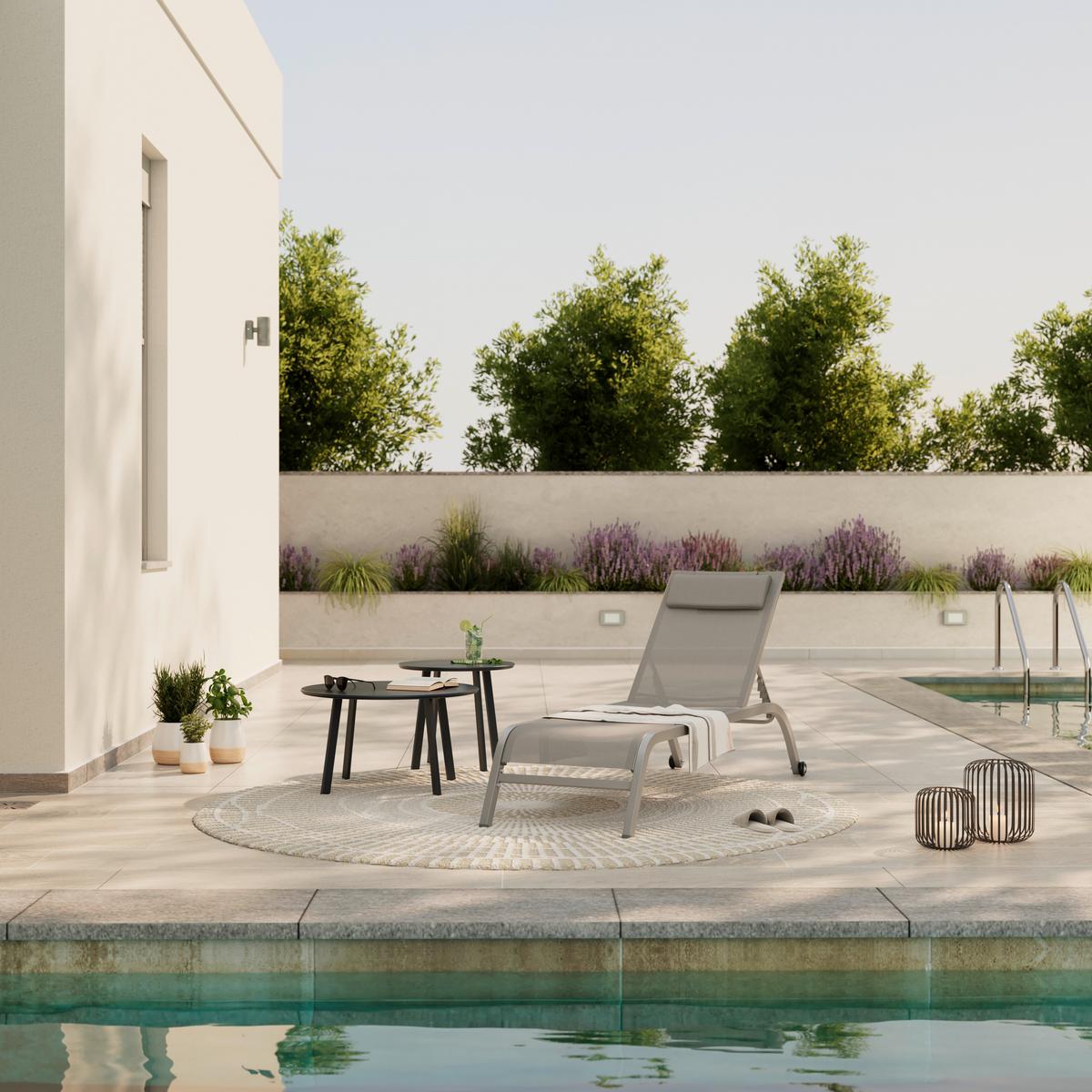 Sonnenliege Olivia Metall/textil Mit Rollen - Hellgrau, MODERN, Textil/Metall (198/62/34-87cm) - Luca Bessoni